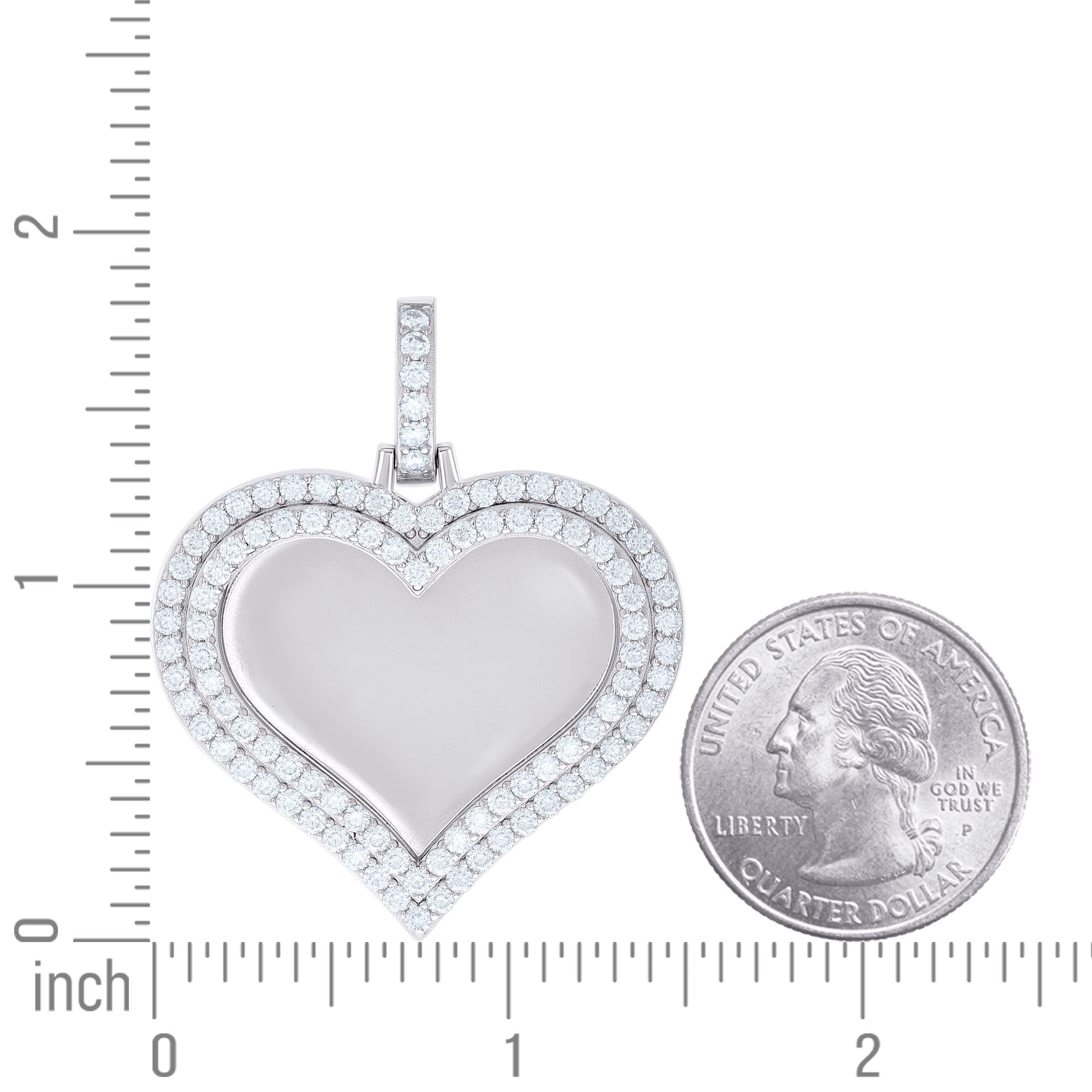 925 Sterling Silver Women Cubic-Zirconia Heart Photo Frame Charm Pendant
