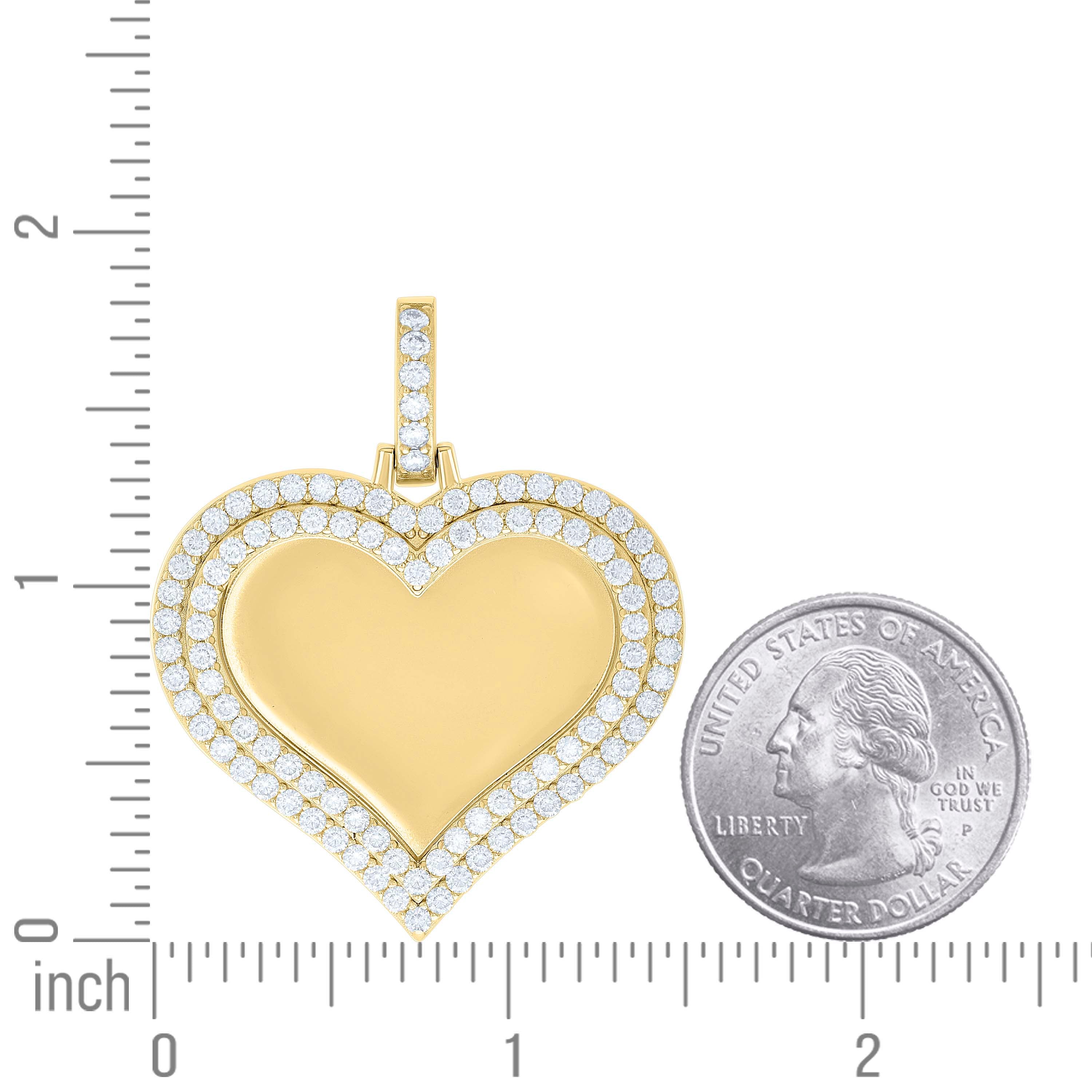 925 Sterling Silver Yellow-tone Women Cubic-Zirconia Heart Photo Frame Charm Pendant