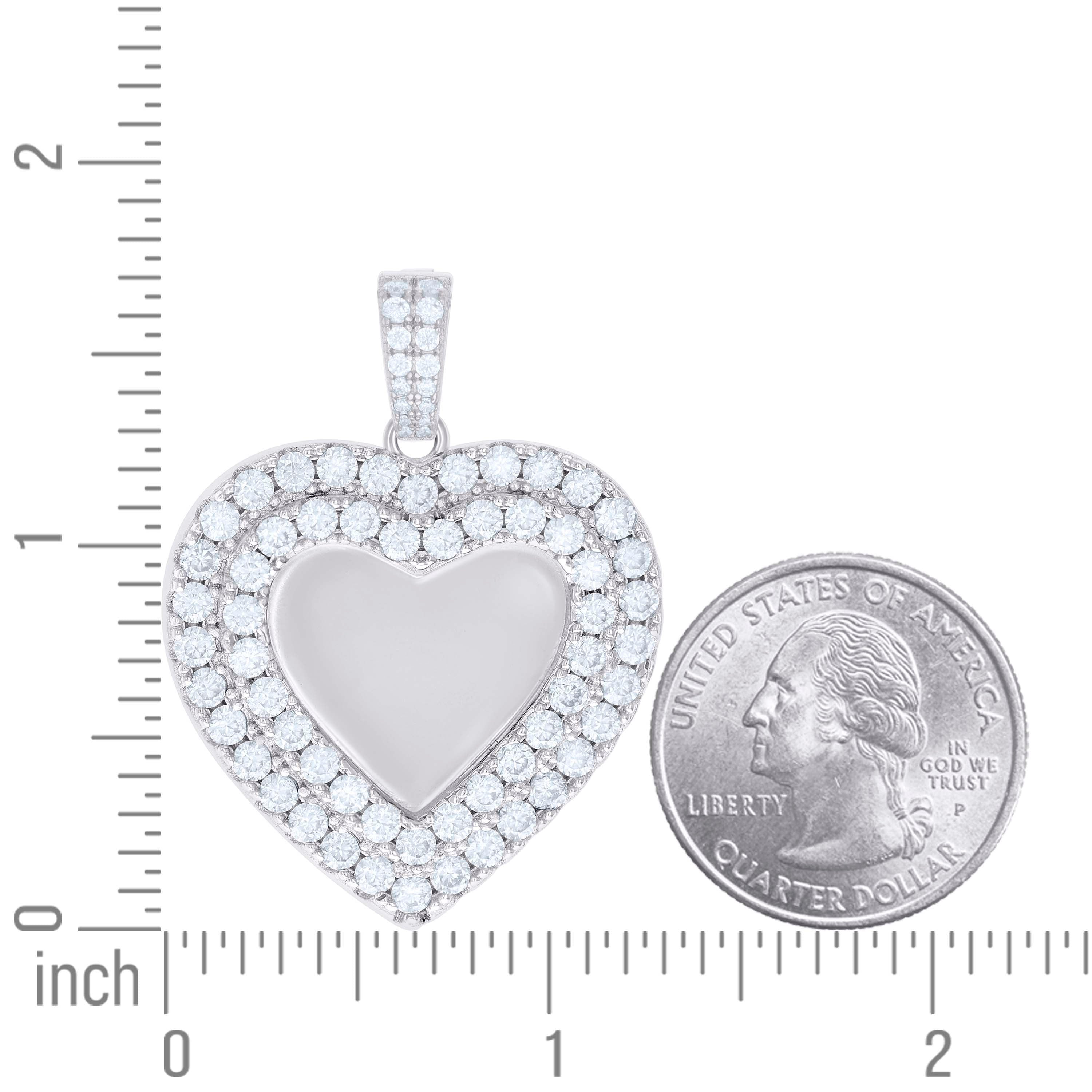 925 Sterling Silver Women Cubic-Zirconia Heart Photo Frame Charm Pendant