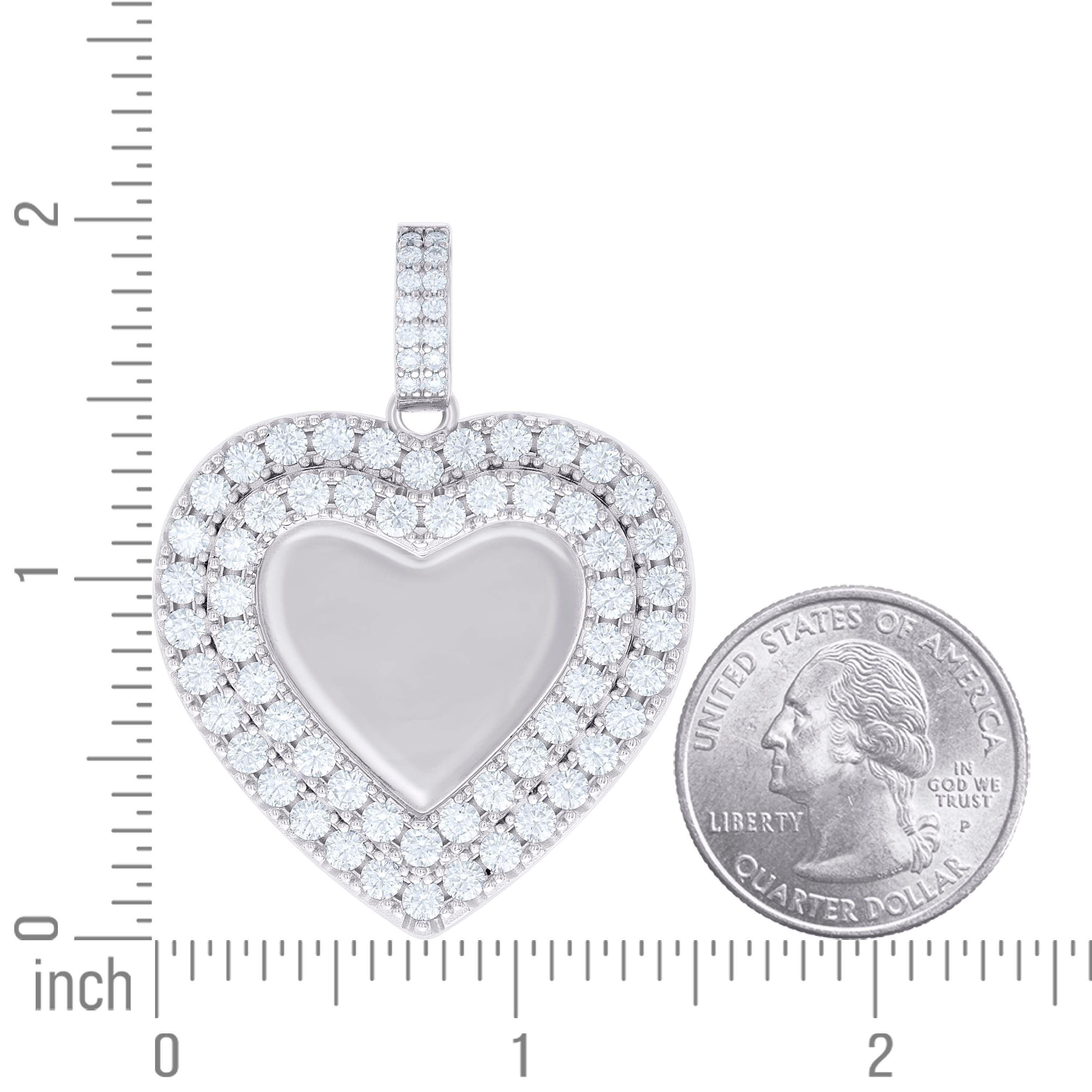 925 Sterling Silver Women Cubic-Zirconia Heart Photo Frame Charm Pendant