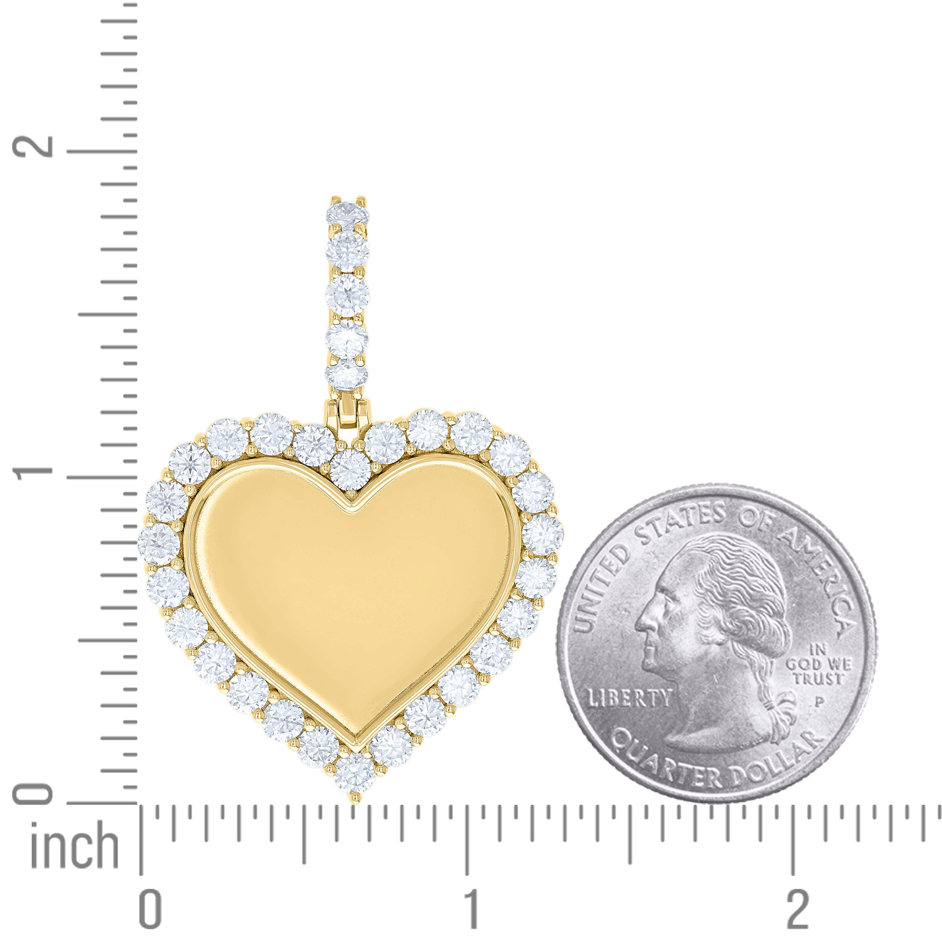 925 Sterling Silver Yellow-tone Women Cubic-Zirconia Heart Photo Frame Charm Pendant
