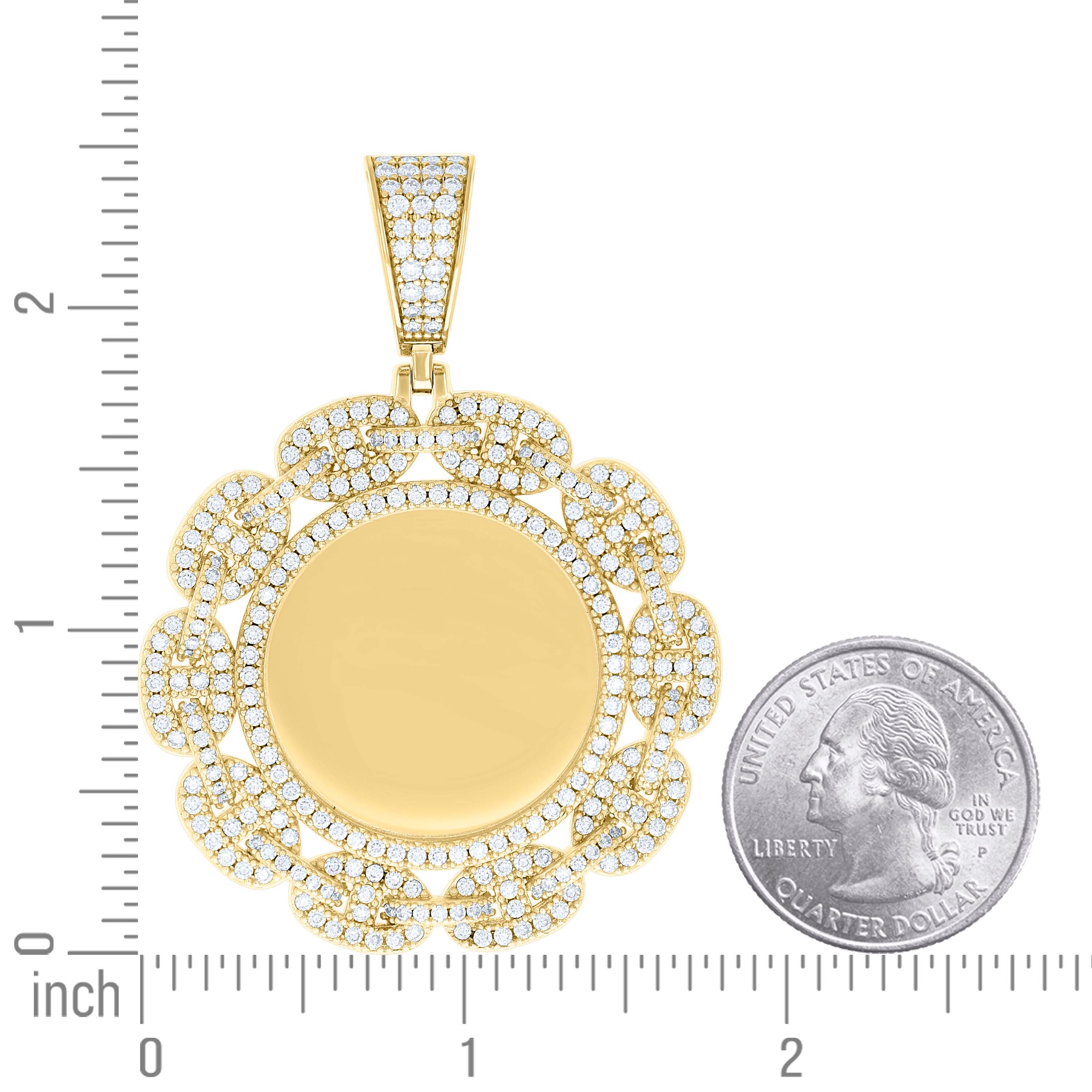 925 Sterling Silver Yellow-tone Unisex Cubic-Zirconia Memory Circle Photo Frame Charm Pendant