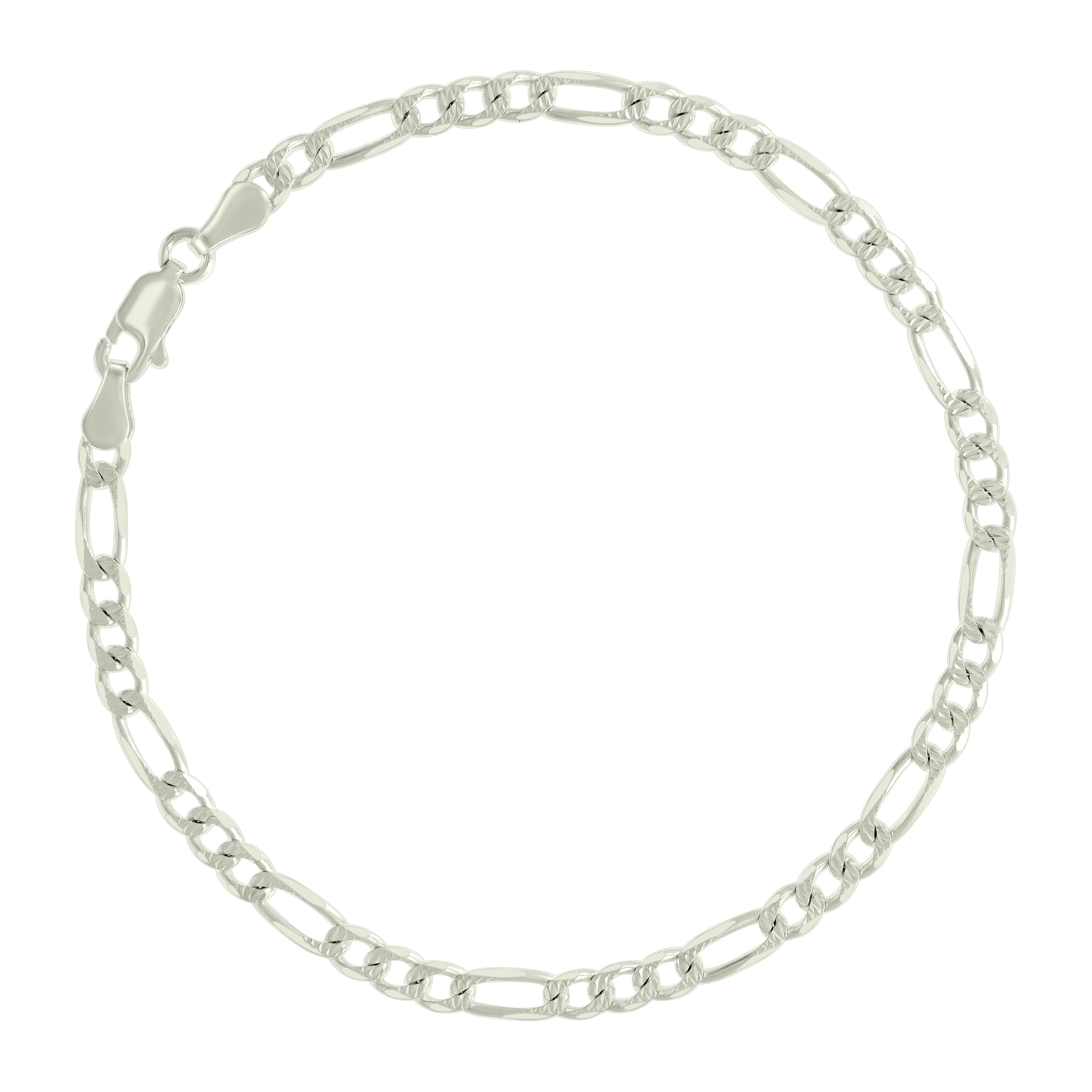 925 Sterling Silver Solid Pave Classic Figaro Silver Plated 080 3.0mm