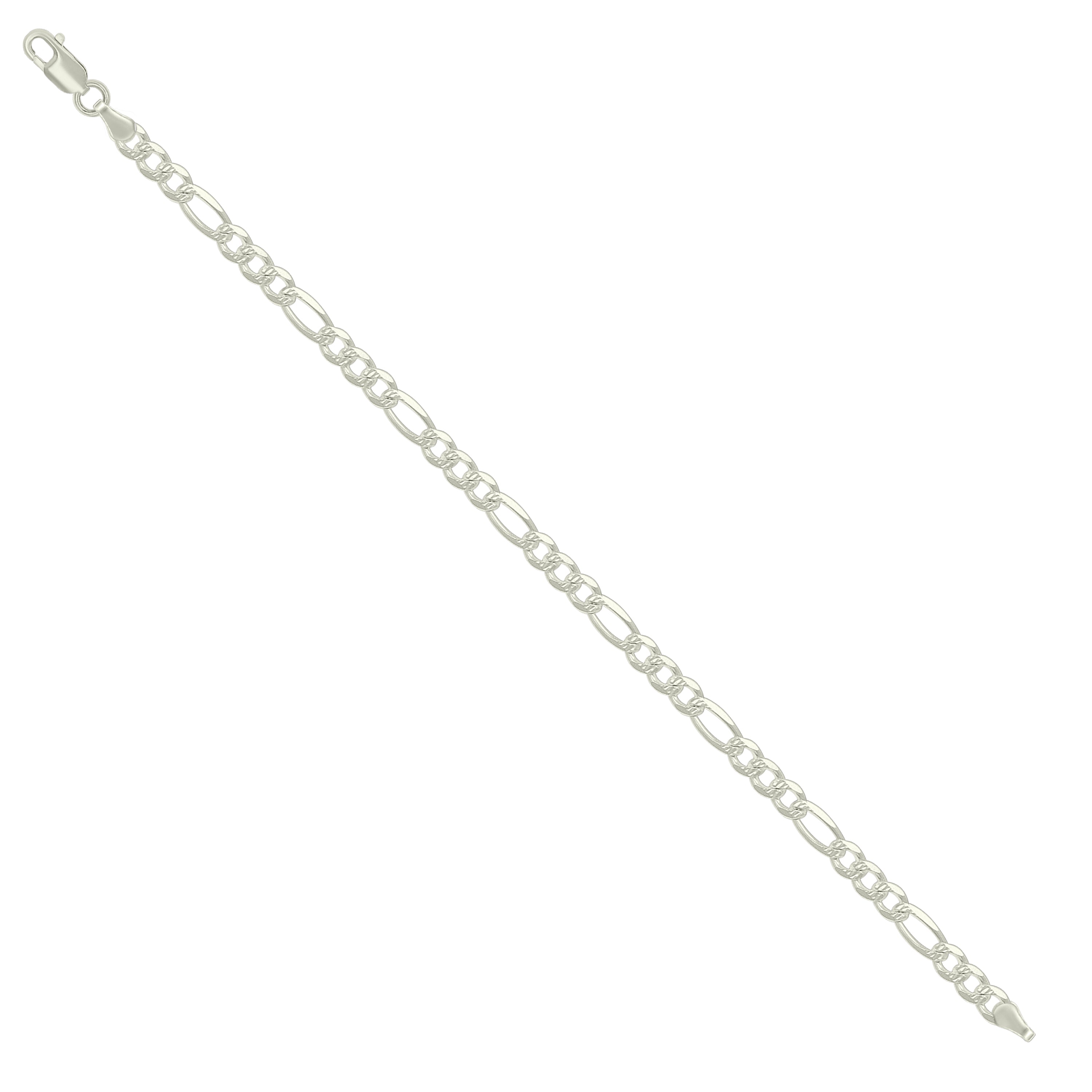 925 Sterling Silver Solid Pave Classic Figaro Silver Plated 080 3.0mm