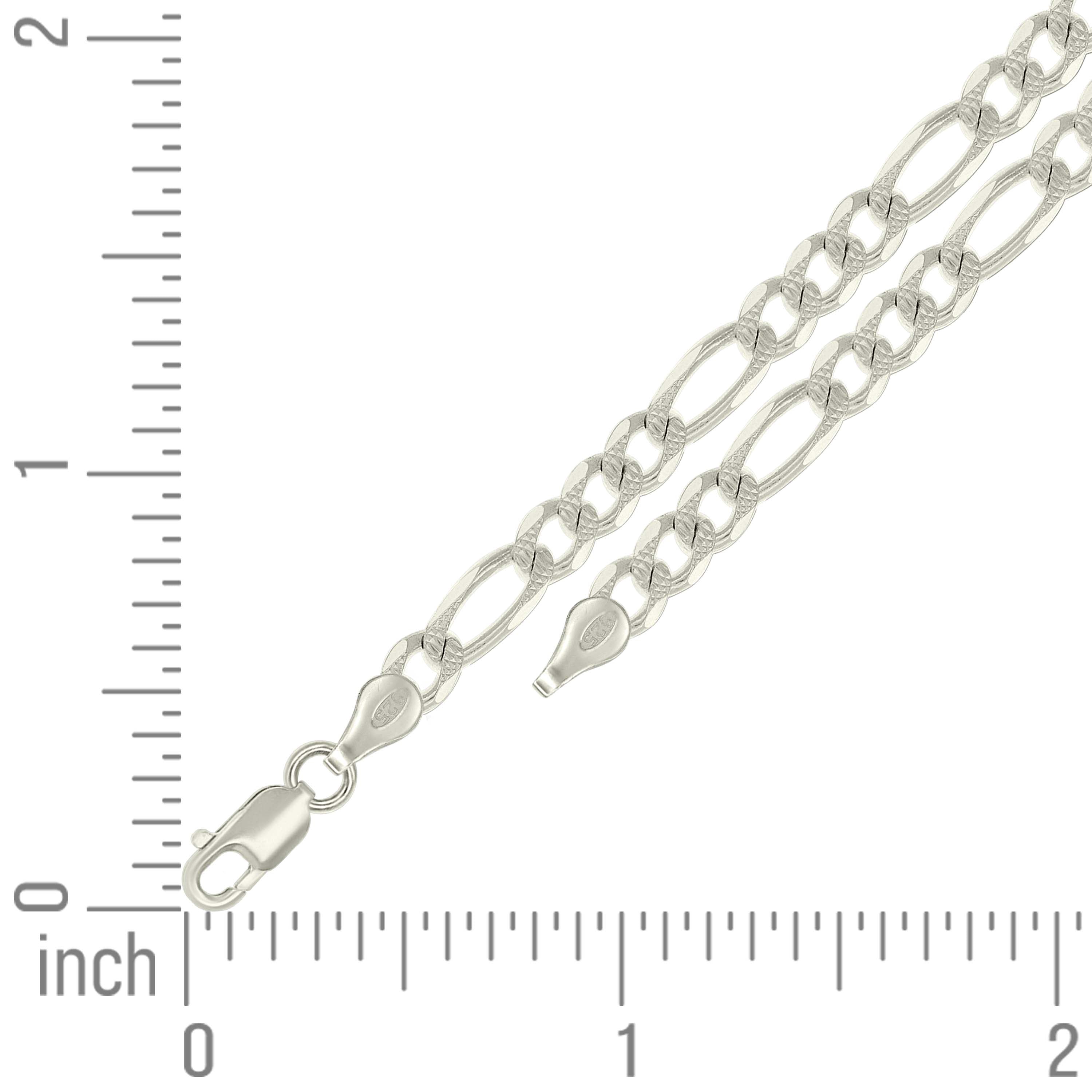 925 Sterling Silver Solid Pave Classic Figaro Silver Plated 080 3.0mm