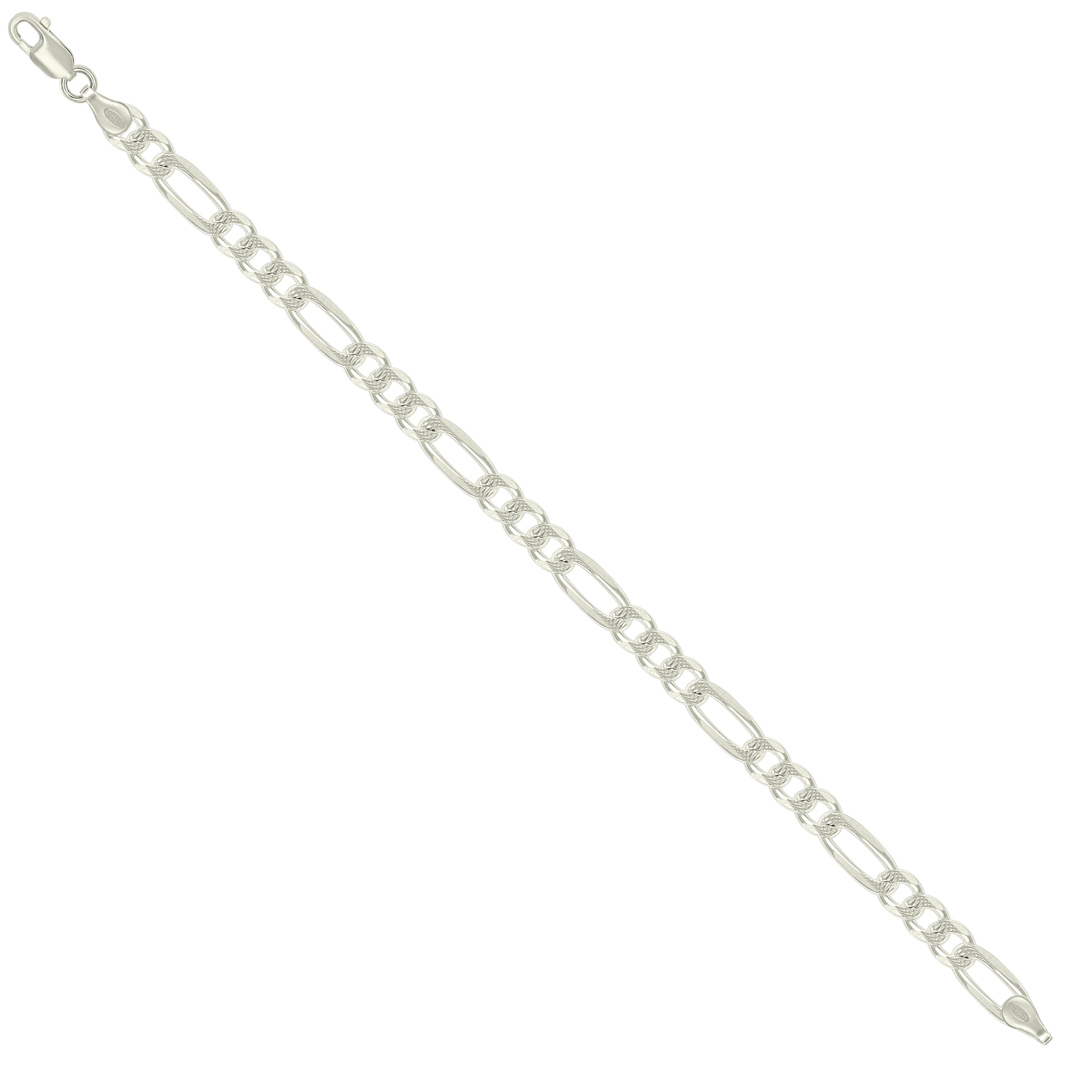 925 Sterling Silver Solid Pave Classic Figaro Silver Plated 080 3.0mm