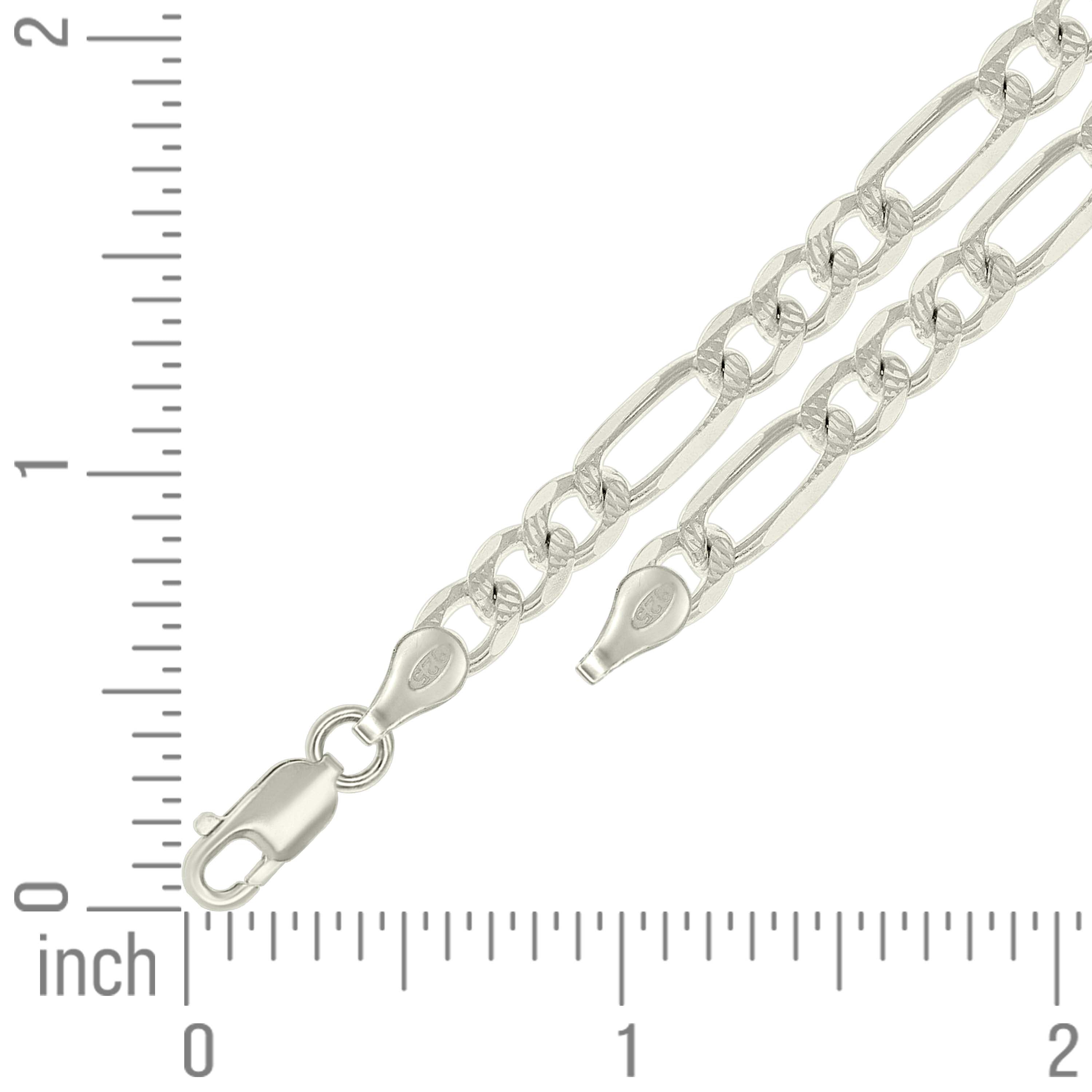 925 Sterling Silver Solid Pave Classic Figaro Silver Plated 080 3.0mm