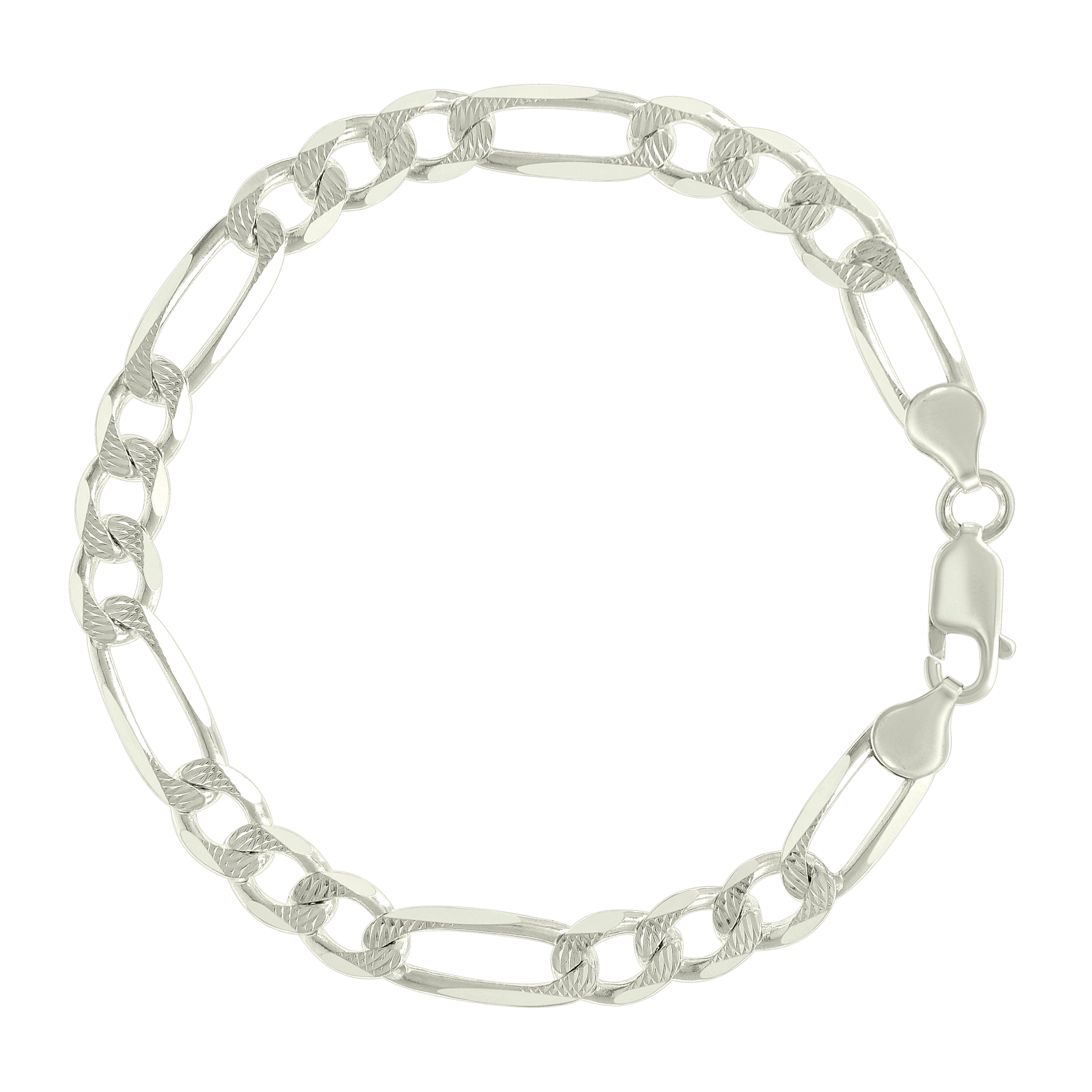 925 Sterling Silver Solid Pave Classic Figaro Silver Plated 080 3.0mm