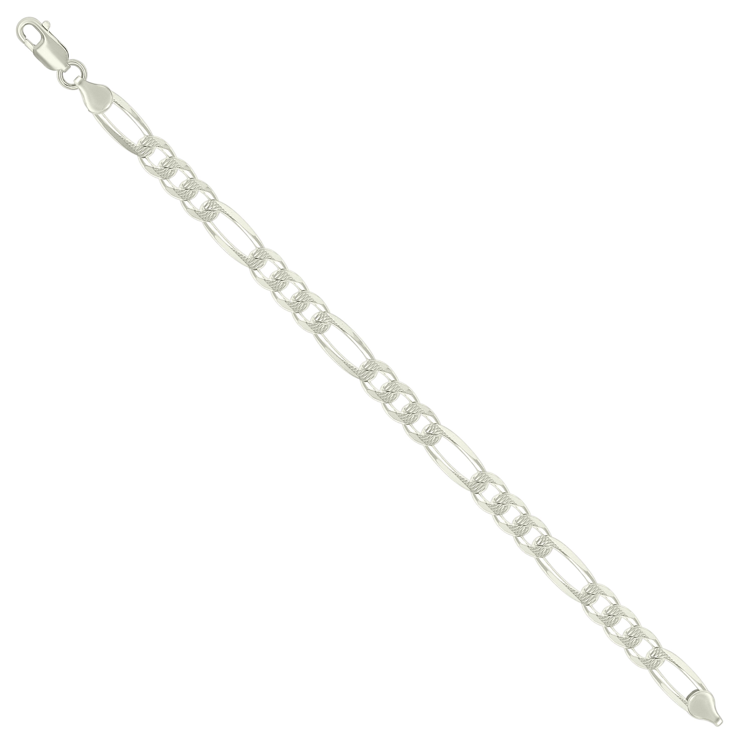 925 Sterling Silver Solid Pave Classic Figaro Silver Plated 080 3.0mm