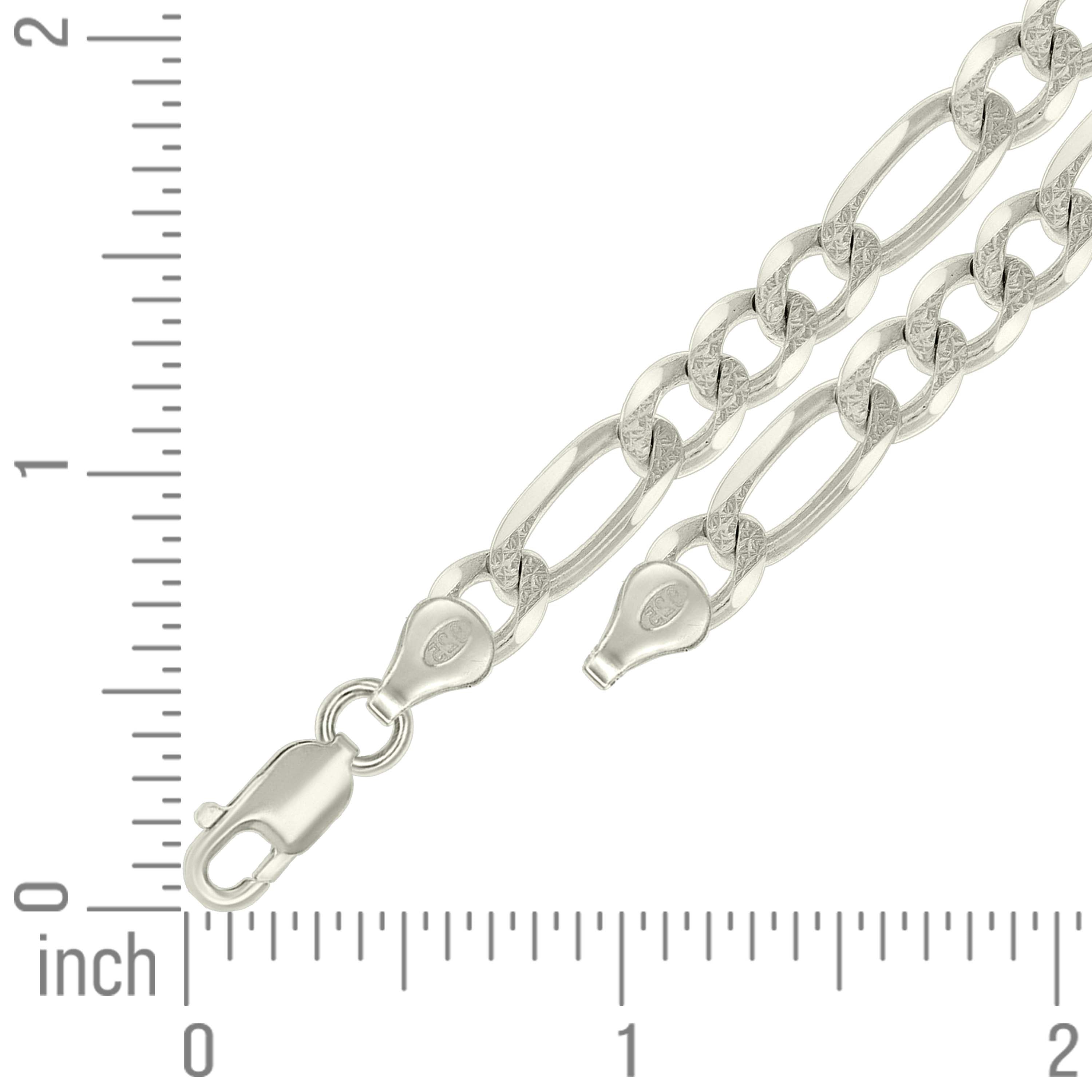 925 Sterling Silver Solid Pave Classic Figaro Silver Plated 080 3.0mm