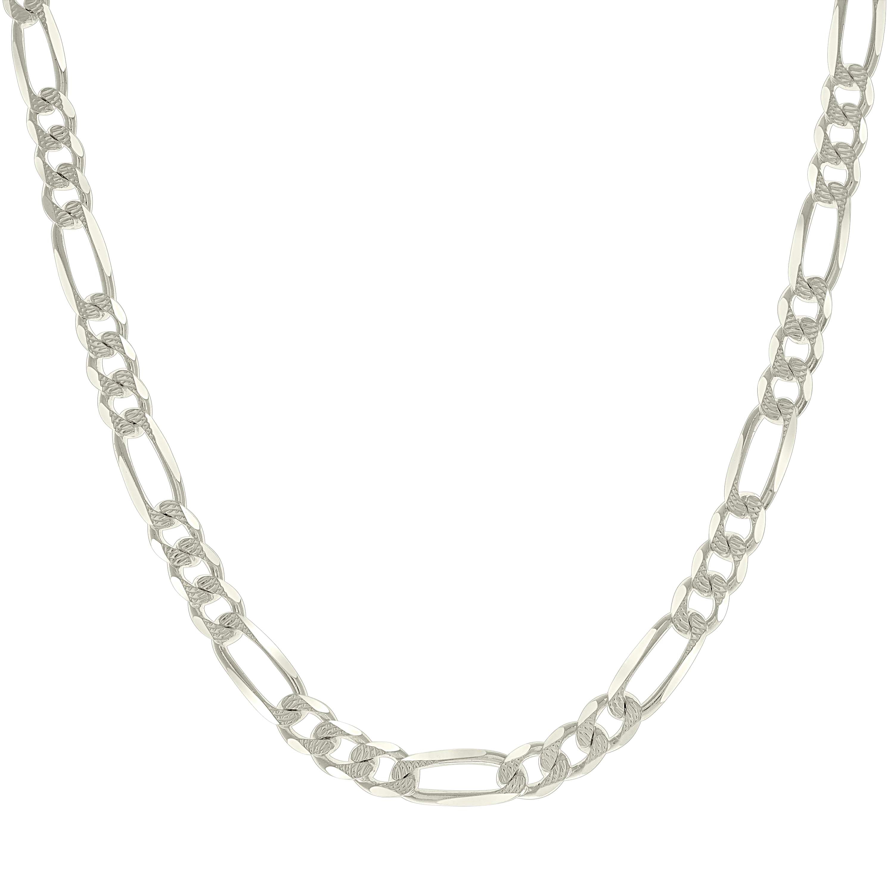 925 Sterling Silver Solid Pave Classic Figaro Silver Plated 080 3.0mm