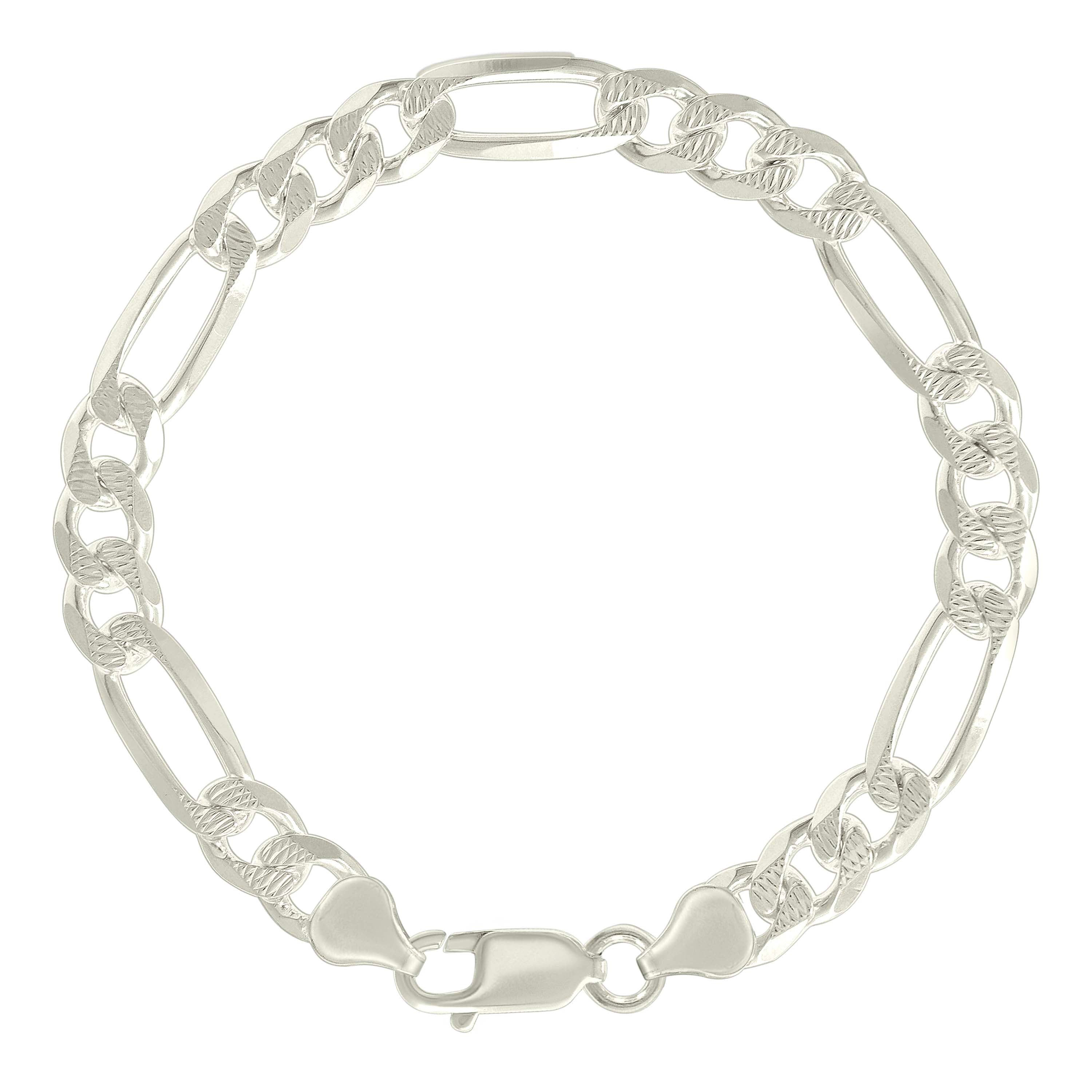 925 Sterling Silver Solid Pave Classic Figaro Silver Plated 080 3.0mm