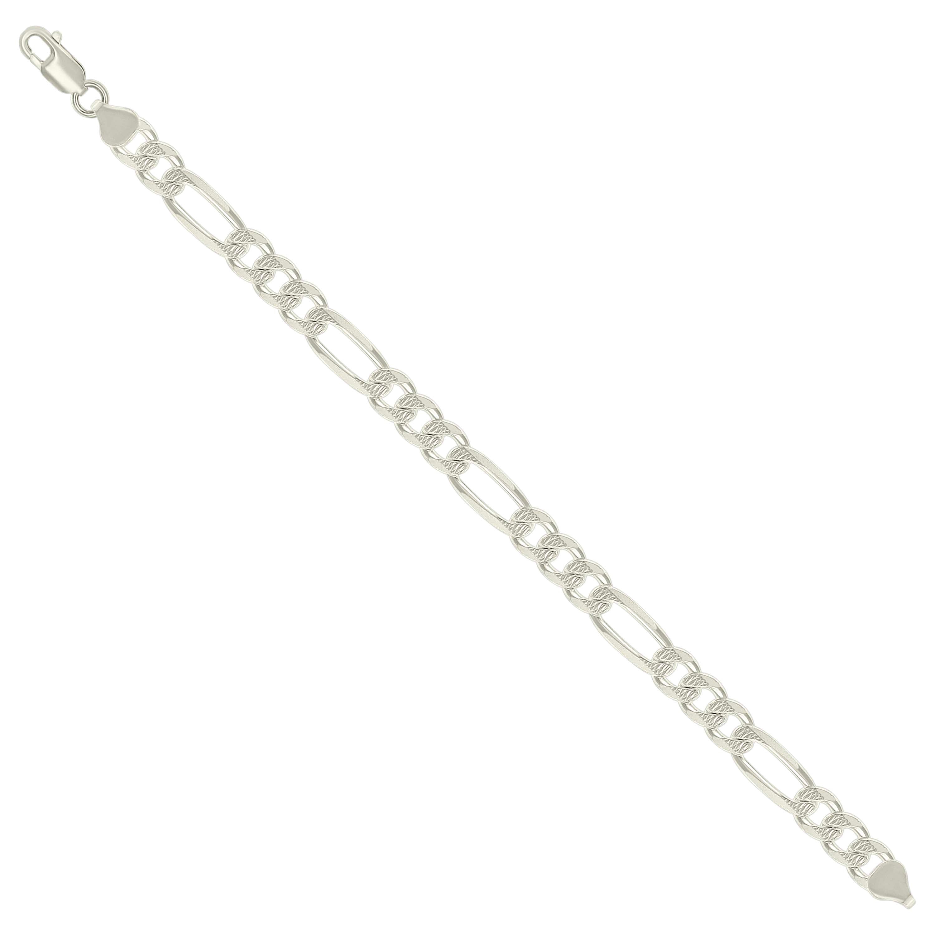 925 Sterling Silver Solid Pave Classic Figaro Silver Plated 080 3.0mm
