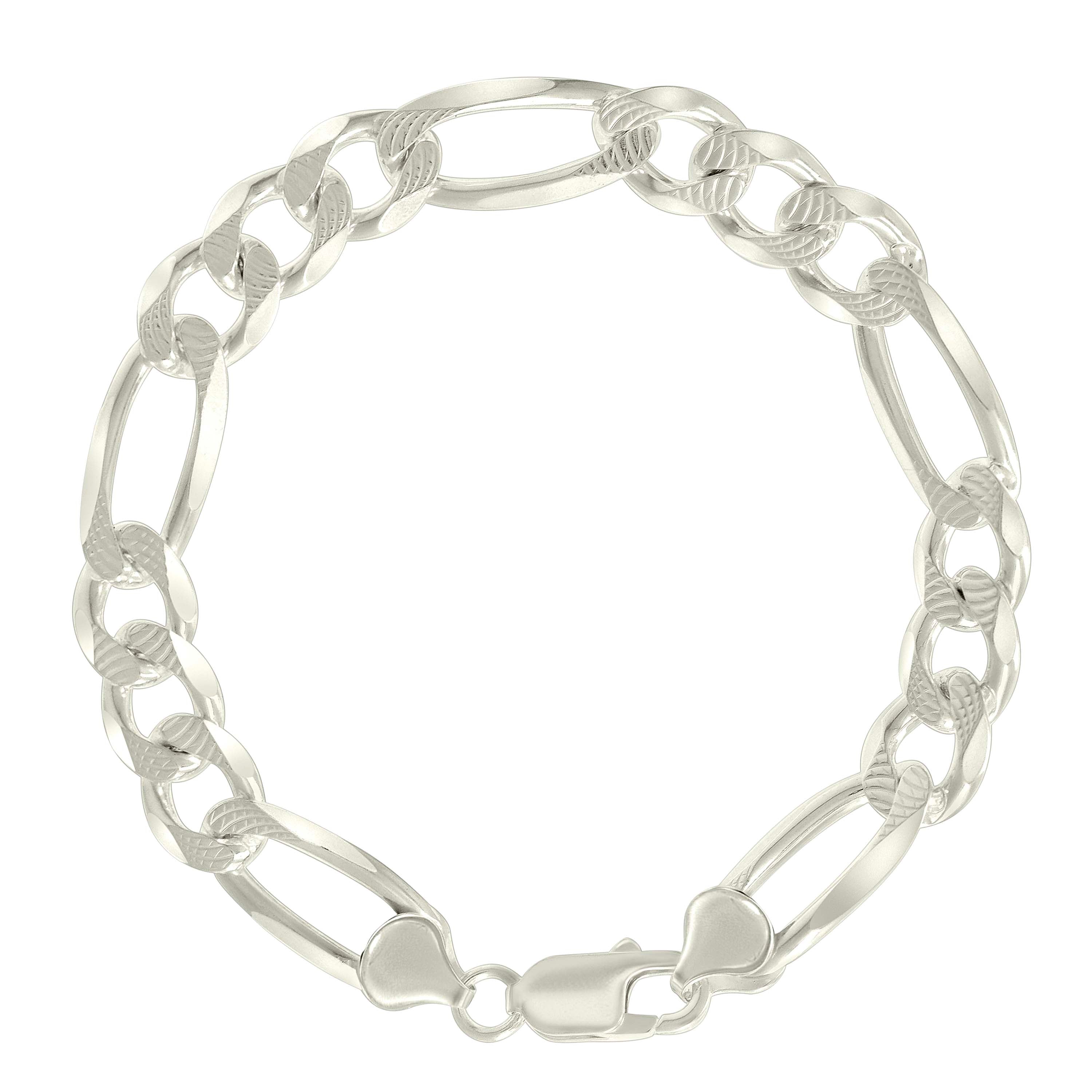 925 Sterling Silver Solid Pave Classic Figaro Silver Plated 080 3.0mm