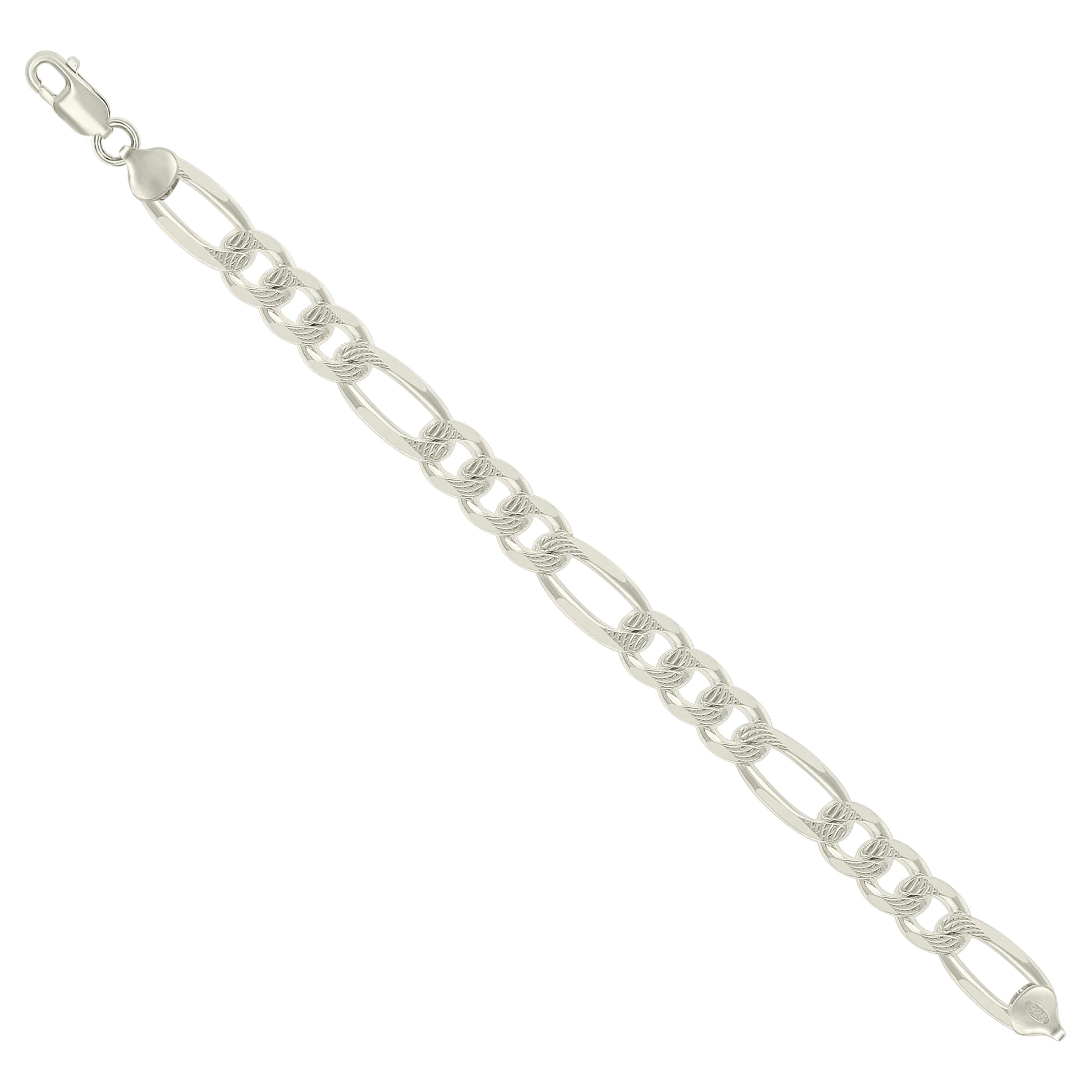 925 Sterling Silver Solid Pave Classic Figaro Silver Plated 080 3.0mm
