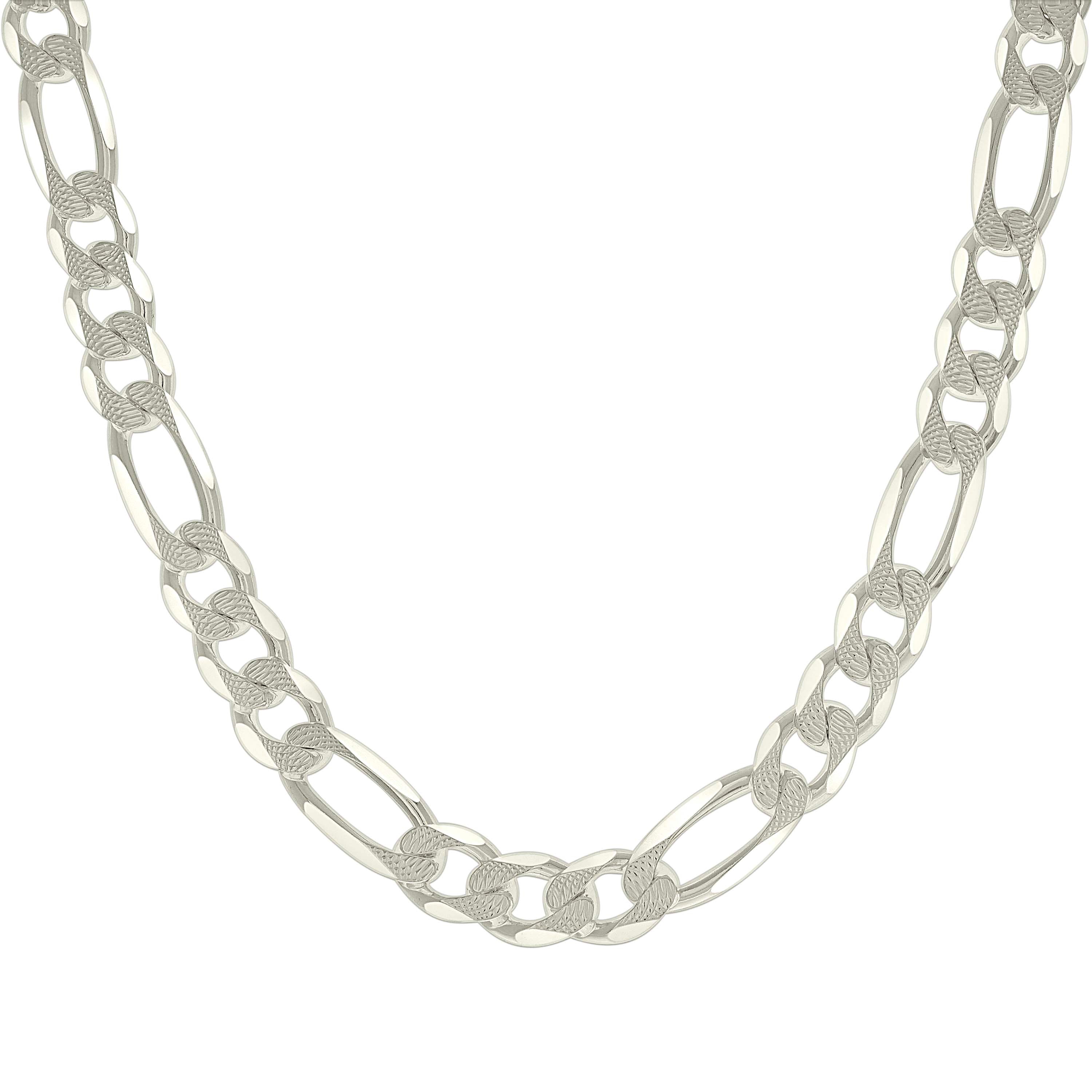 925 Sterling Silver Solid Pave Classic Figaro Silver Plated 080 3.0mm
