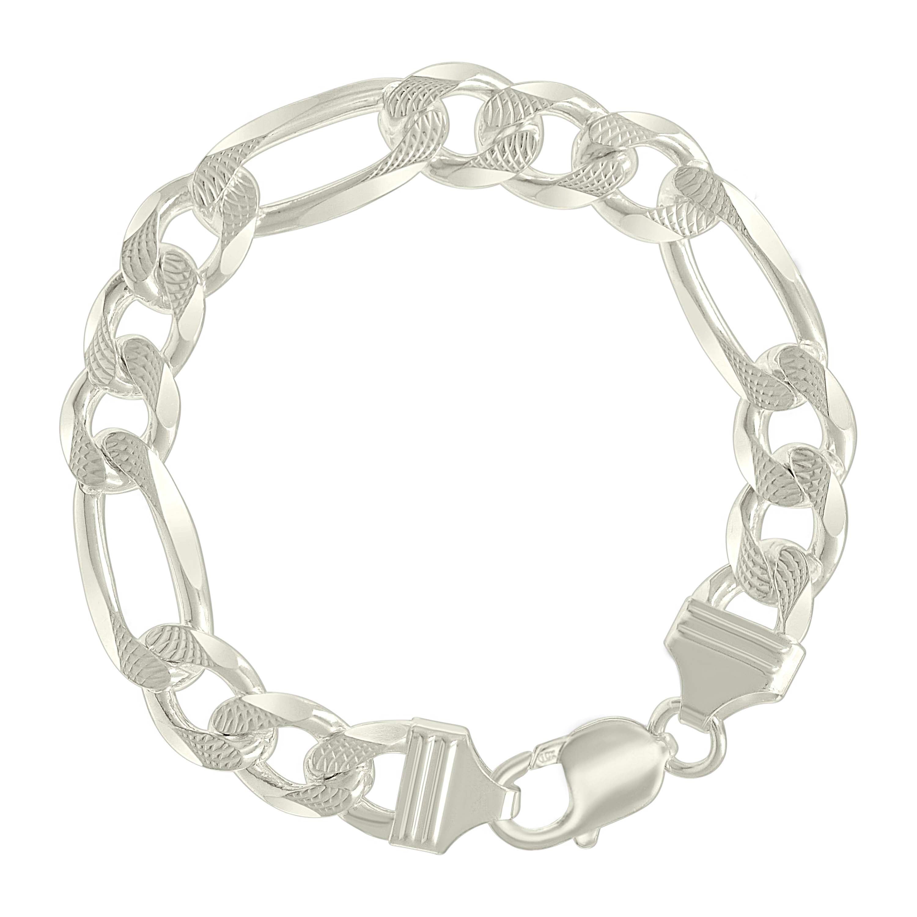 925 Sterling Silver Solid Pave Classic Figaro Silver Plated 080 3.0mm