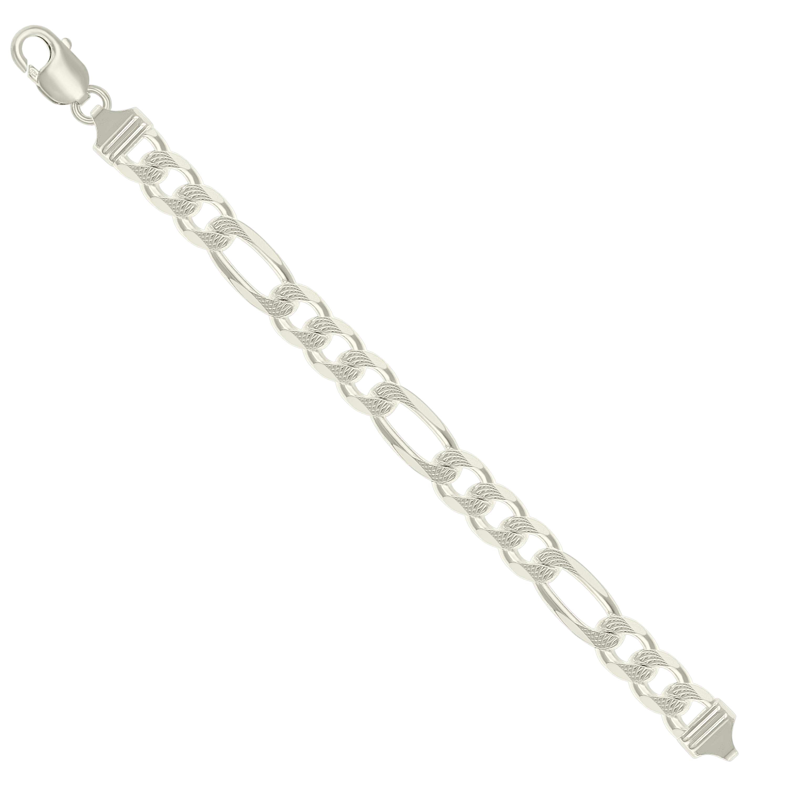 925 Sterling Silver Solid Pave Classic Figaro Silver Plated 080 3.0mm