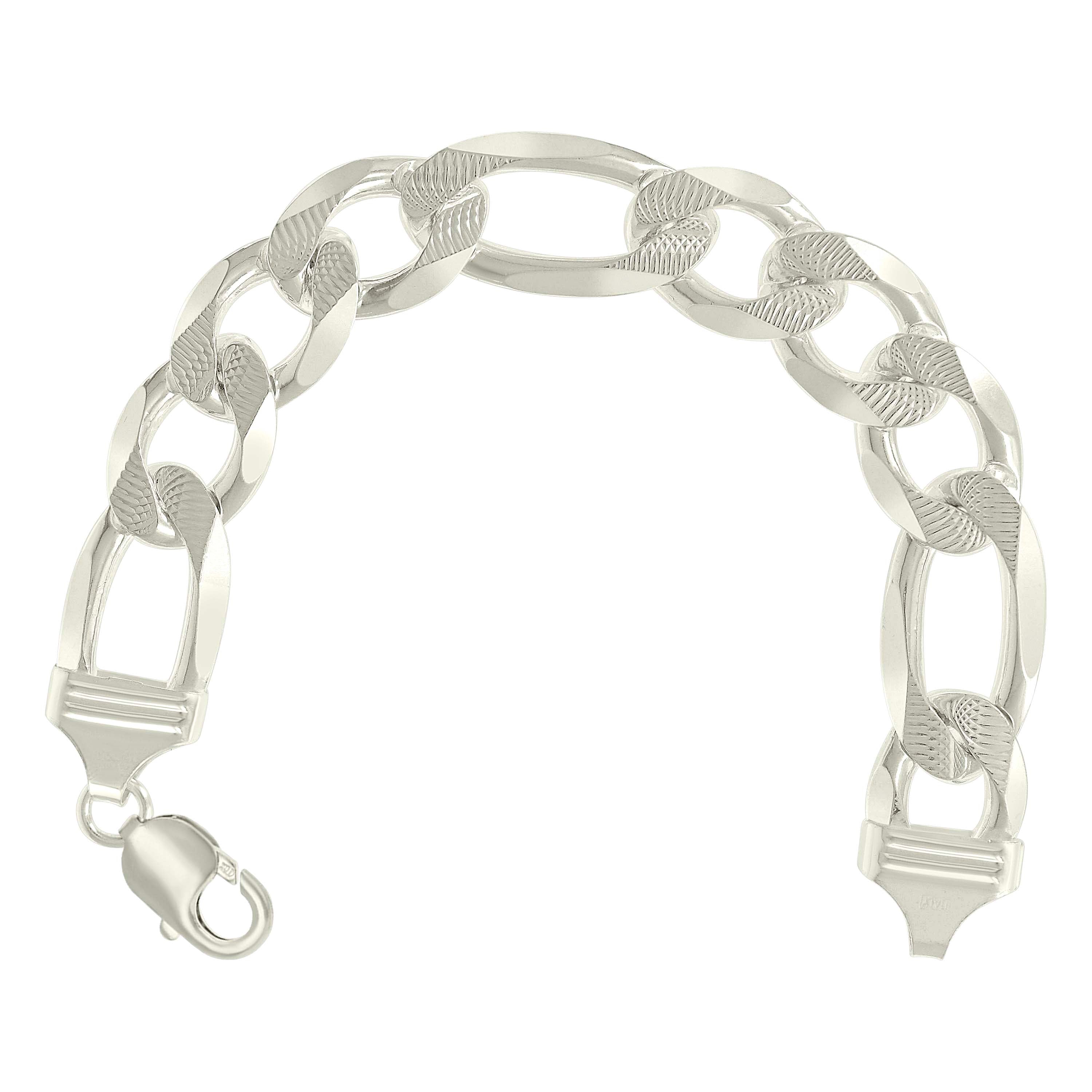 925 Sterling Silver Solid Pave Classic Figaro Silver Plated 080 3.0mm
