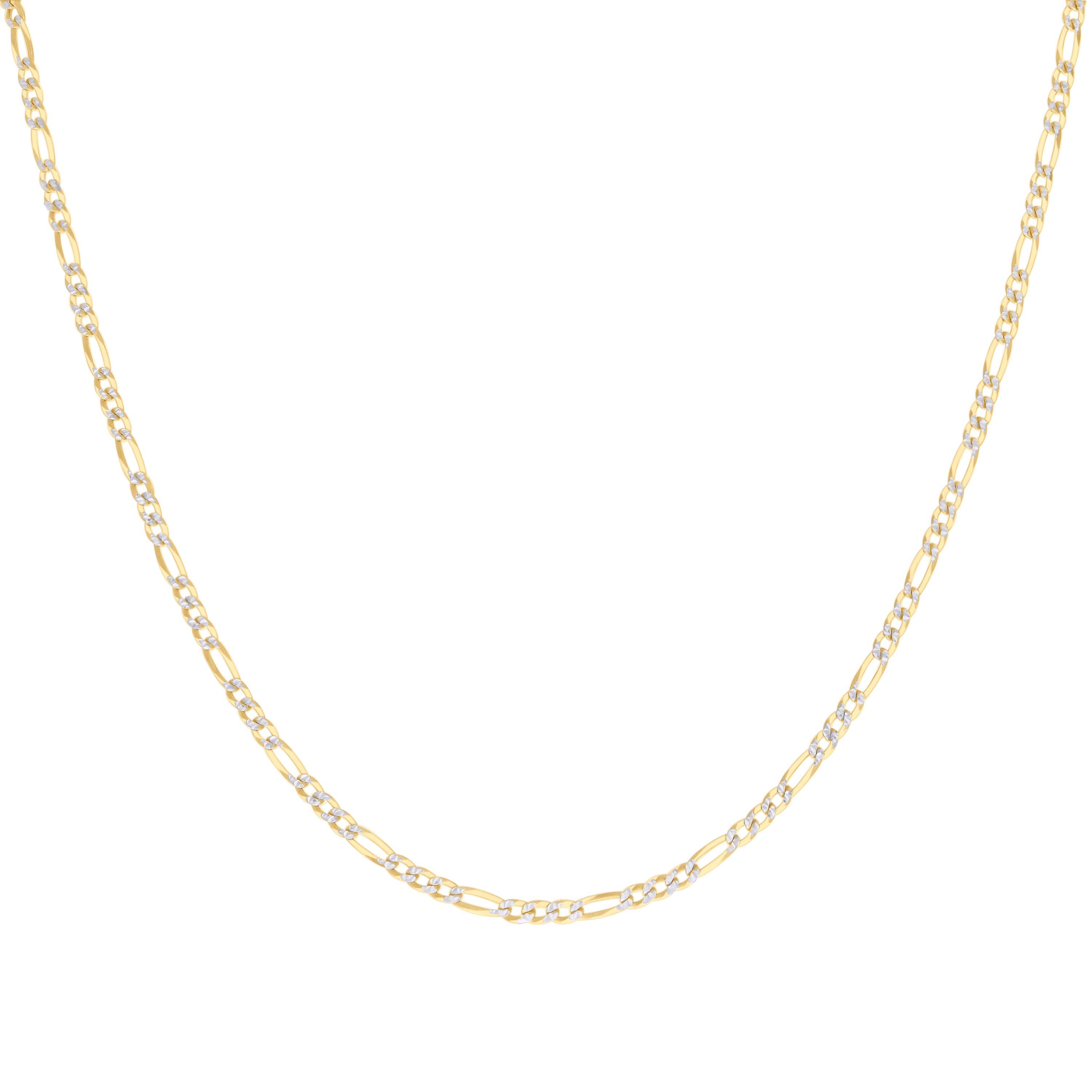 925 Sterling Silver Pave Super Flat Figaro Chain Two Tone 080 2.6mm