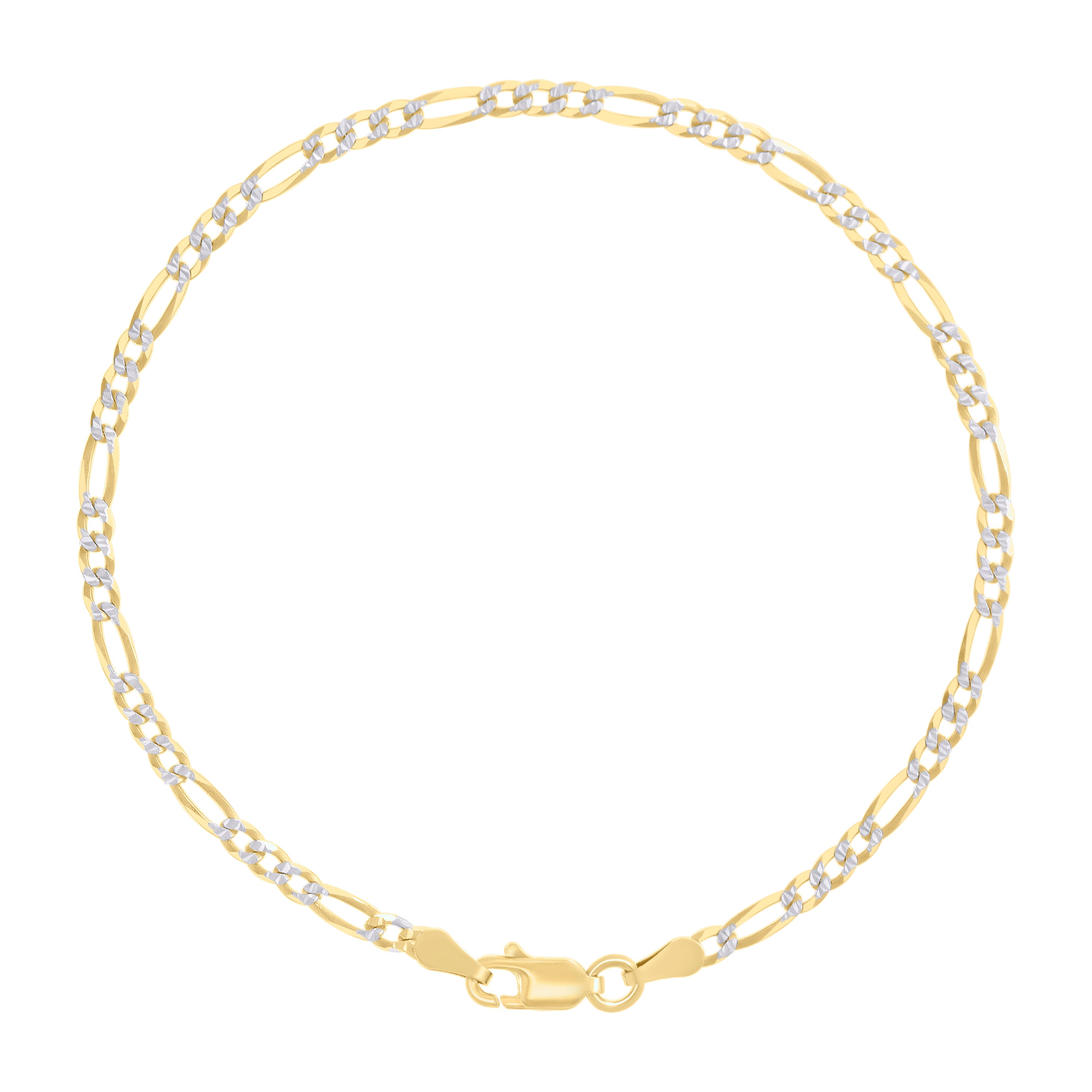 925 Sterling Silver Pave Super Flat Figaro Chain Two Tone 080 2.6mm