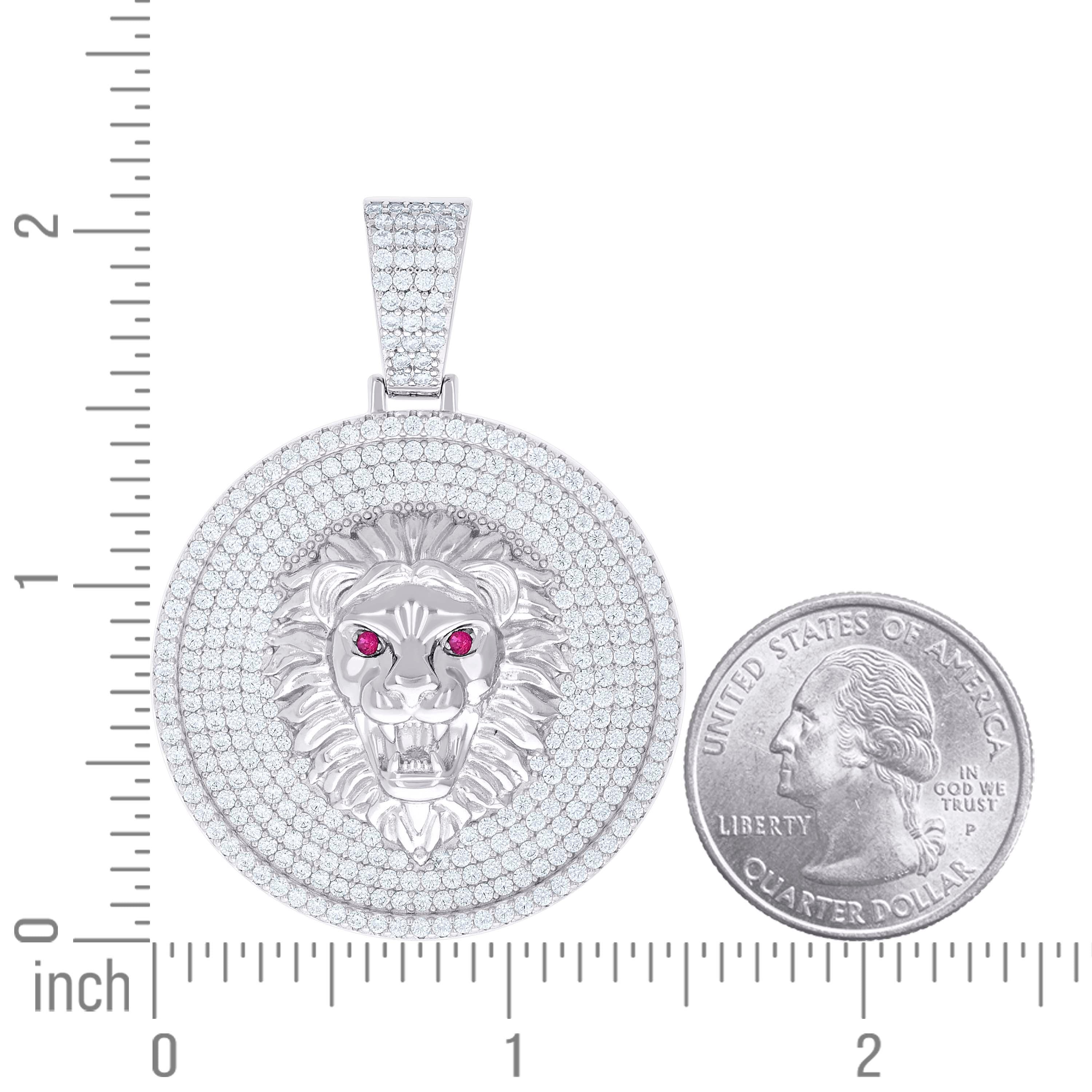 925 Sterling Silver Mens White Pink Cubic-Zirconia Lion Head Animal Wildlife Pendant