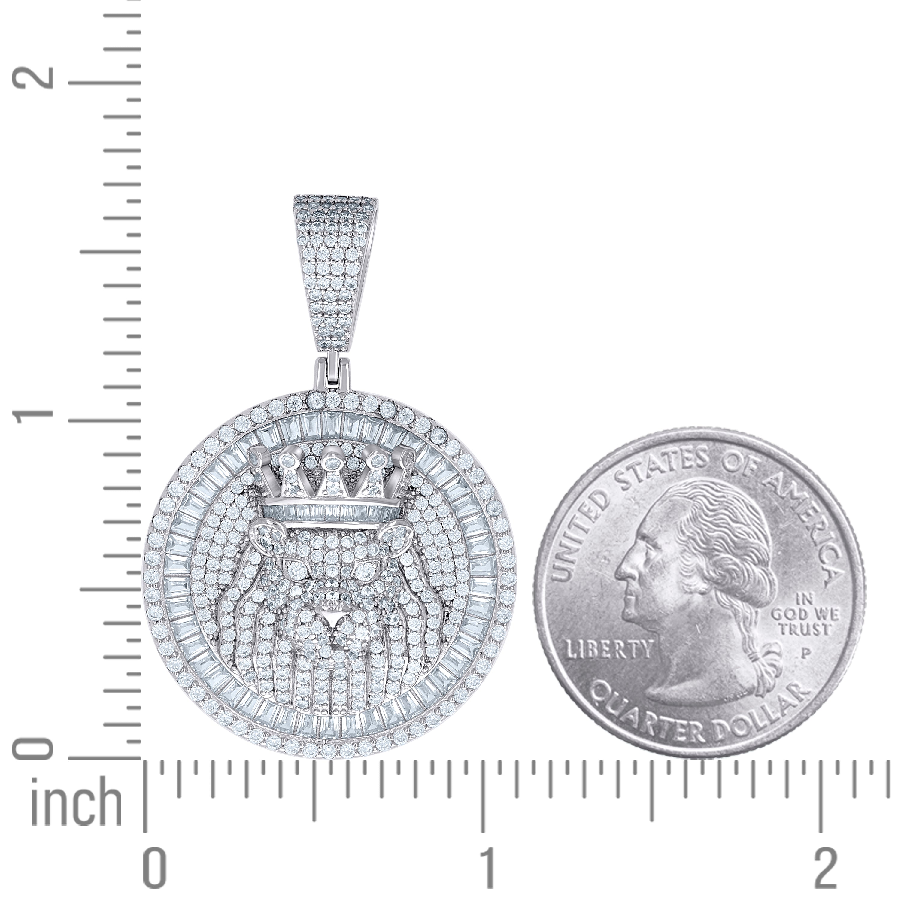 925 Sterling Silver Mens Round Baguette Cubic-Zirconia Leo/Lion Head Zodiac Sign/Wildlife Pendant