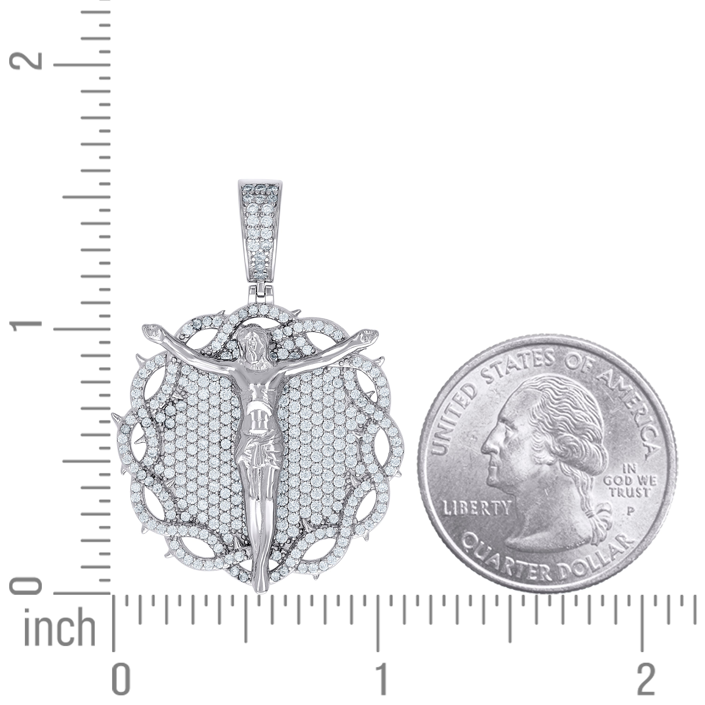 925 Sterling Silver Mens Cubic-Zirconia Crucifix Religious Pendant