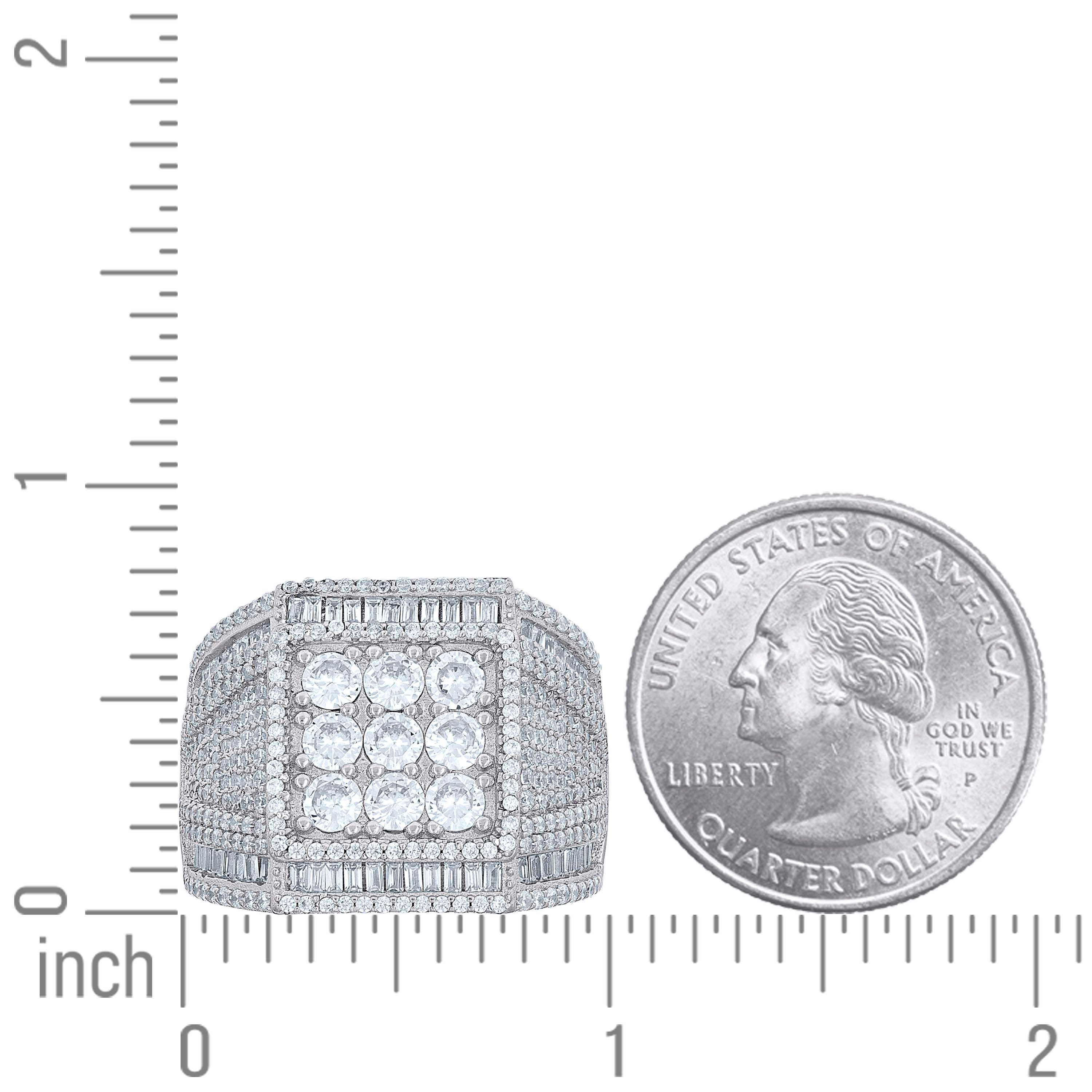925 Sterling Silver Mens Baguette Round Cubic-Zirconia Square Head Fashion Ring