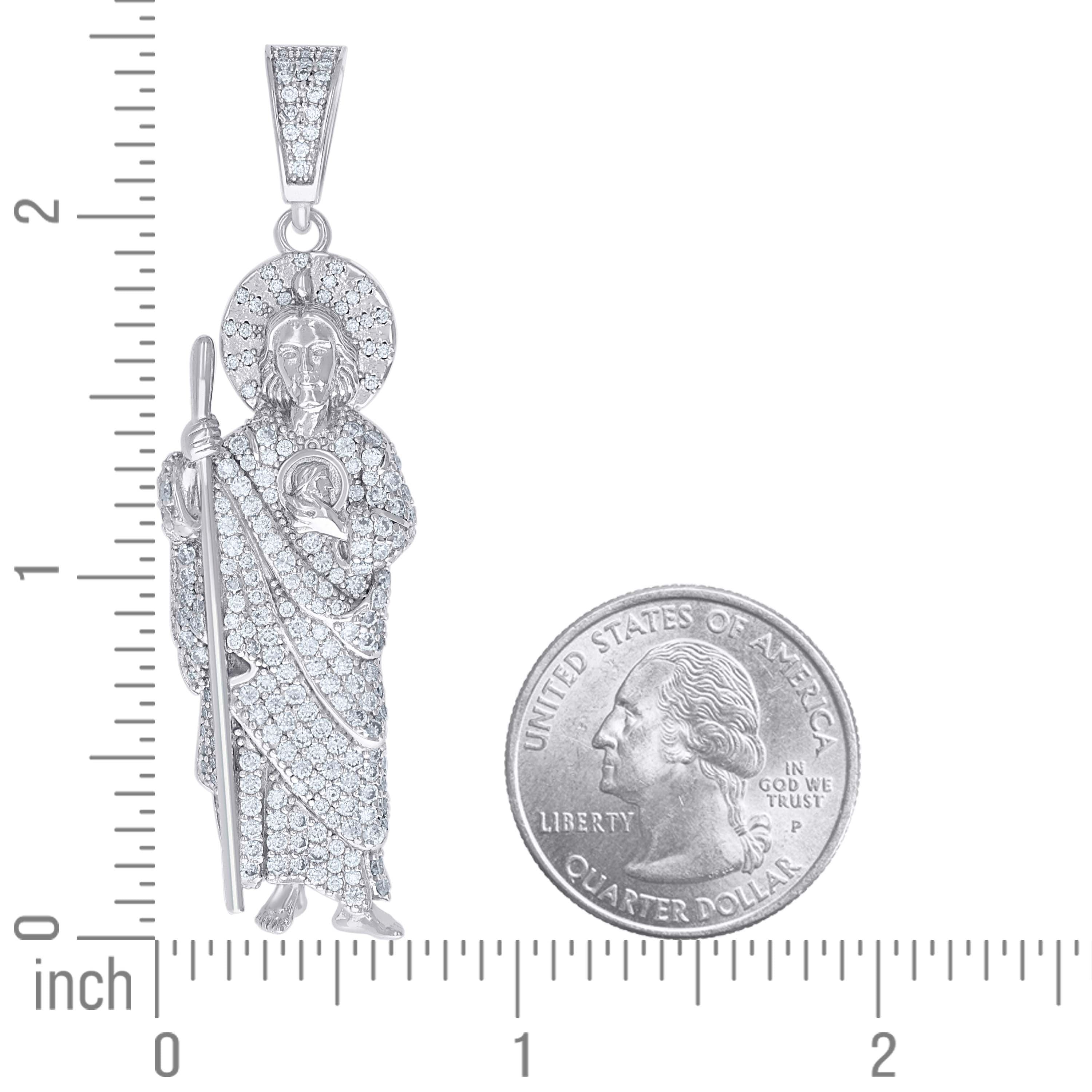 925 Sterling Silver Mens Cubic-Zirconia St. Jude Religious Charm Pendant