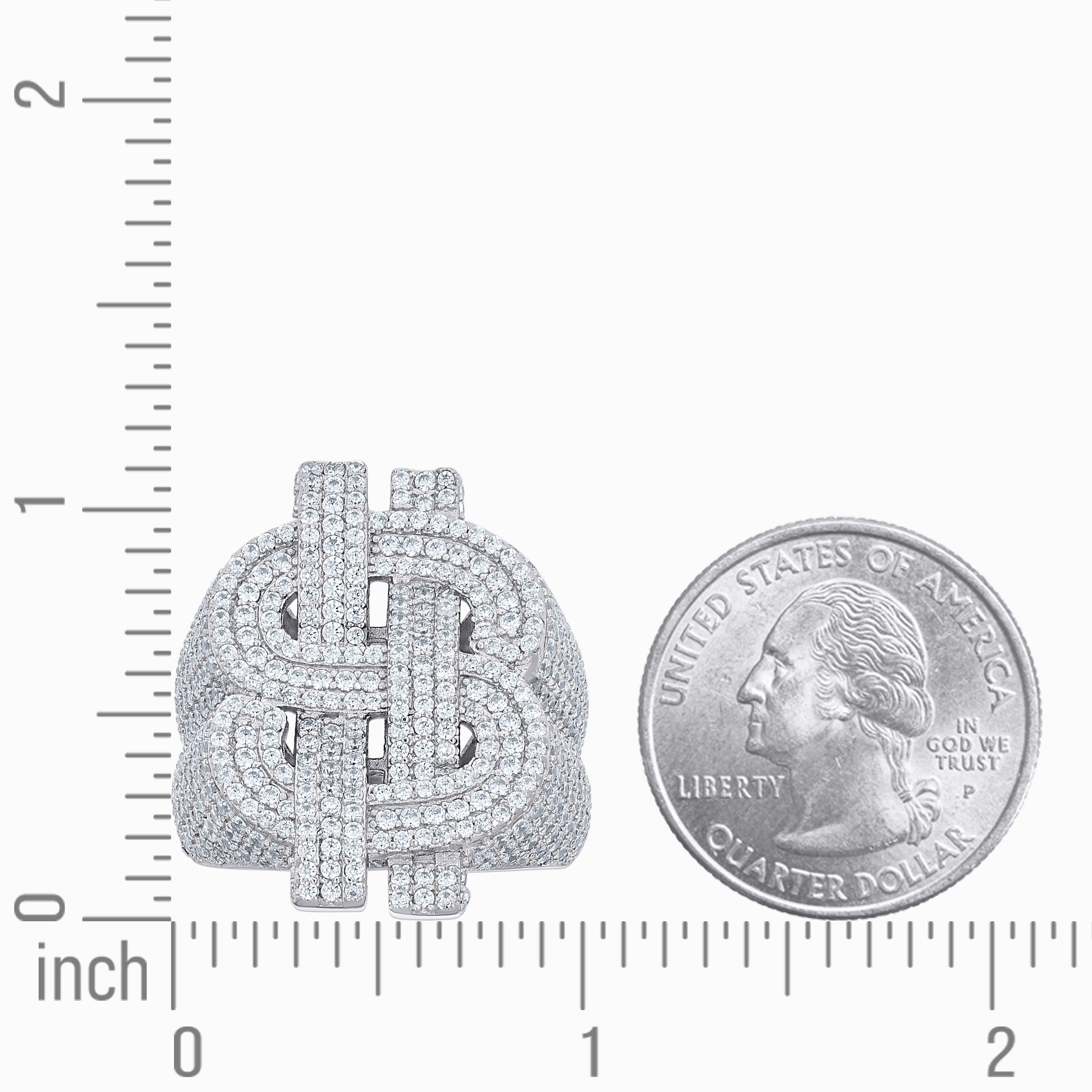 925 Sterling Silver Mens Cubic-Zirconia Dollar Sign Currency Ring