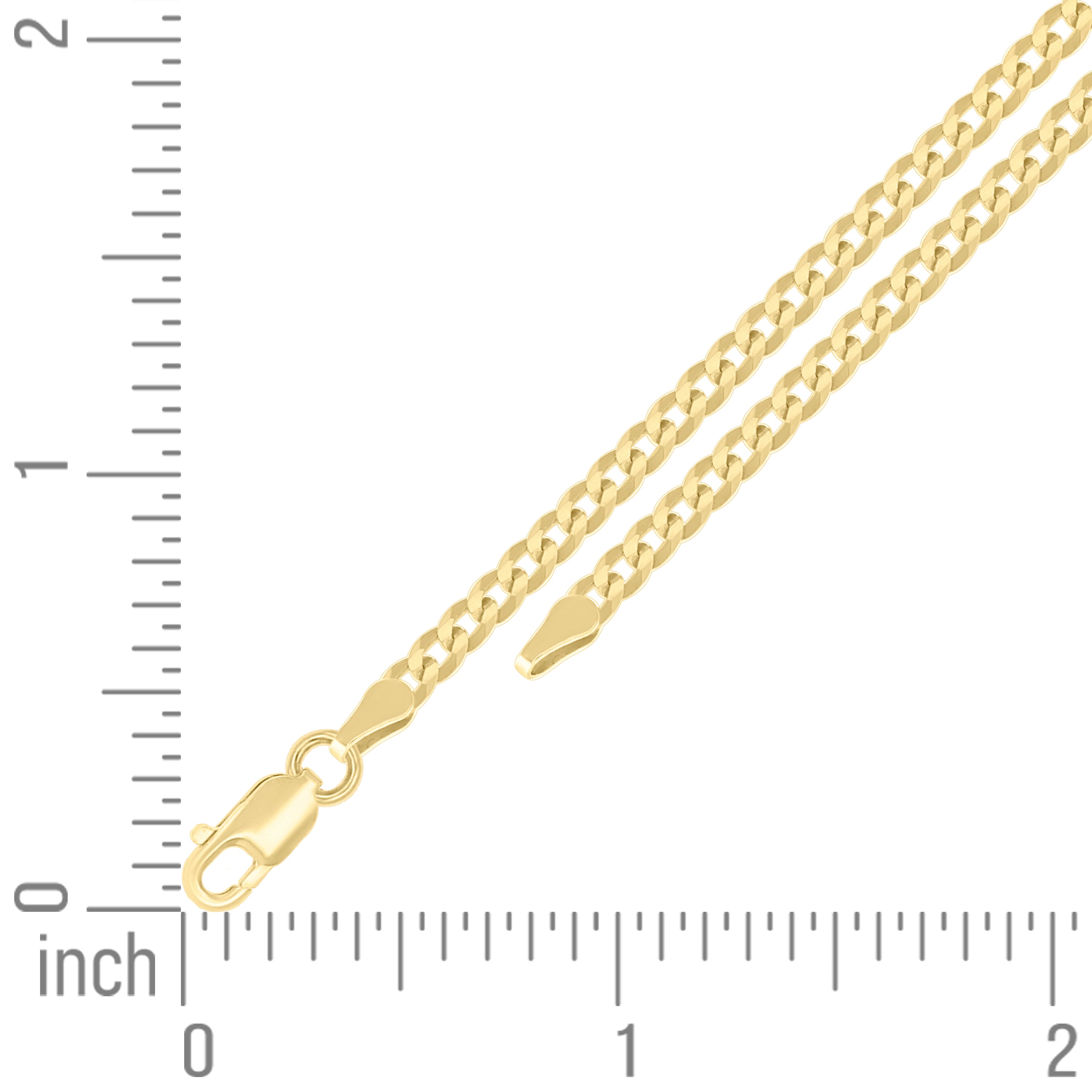 925 Sterling Silver Solid Super Flat Cuban Chain Yellow 060 2mm