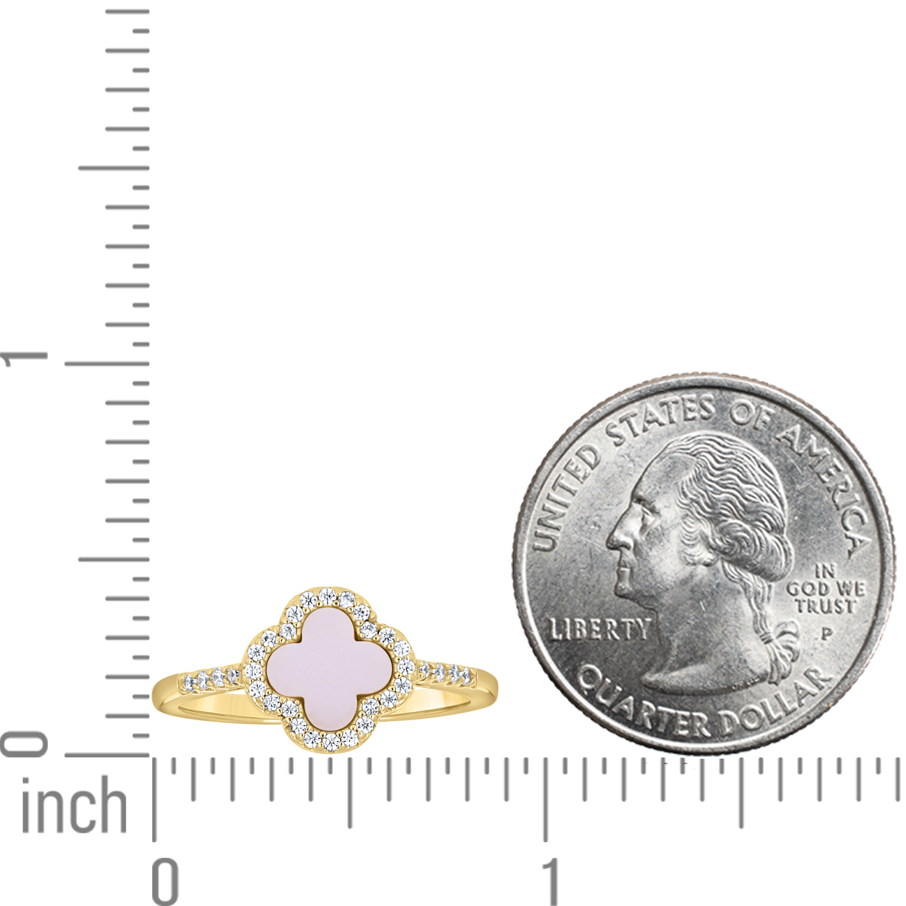 925 Sterling Silver Yellow-Tone Womens Cubic-Zirconia Pink Enameled Clover Good Luck Ring
