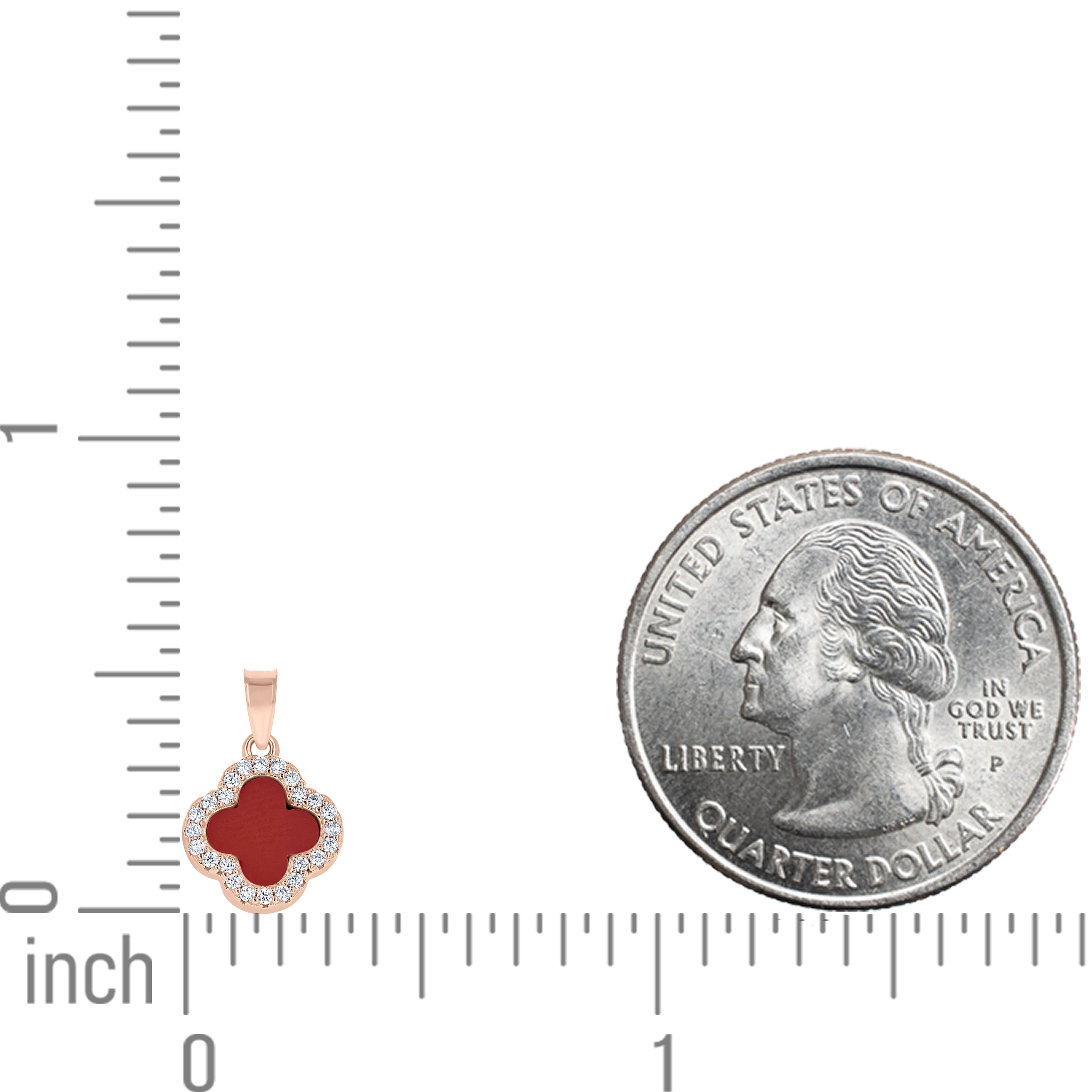 925 Sterling Silver Rose-Tone Womens Cubic-Zirconia Red Enameled Clover Good Luck Pendant