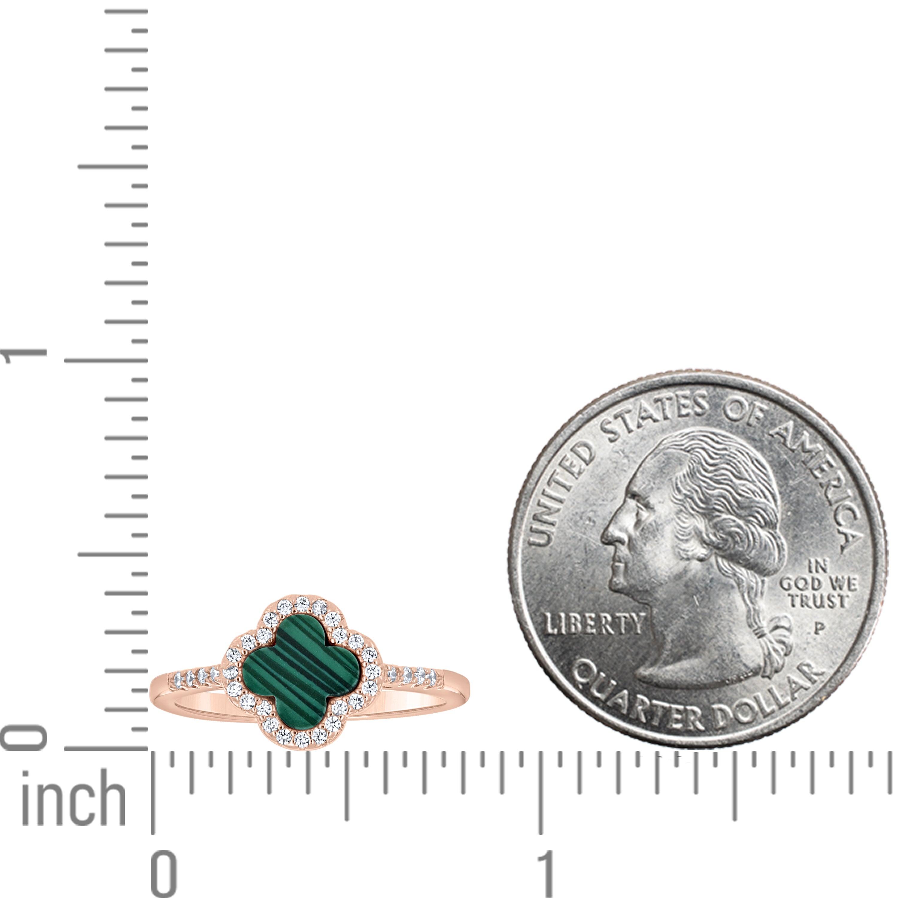 925 Sterling Silver Rose-Tone Womens Cubic-Zirconia Green Enameled Clover Good Luck Ring