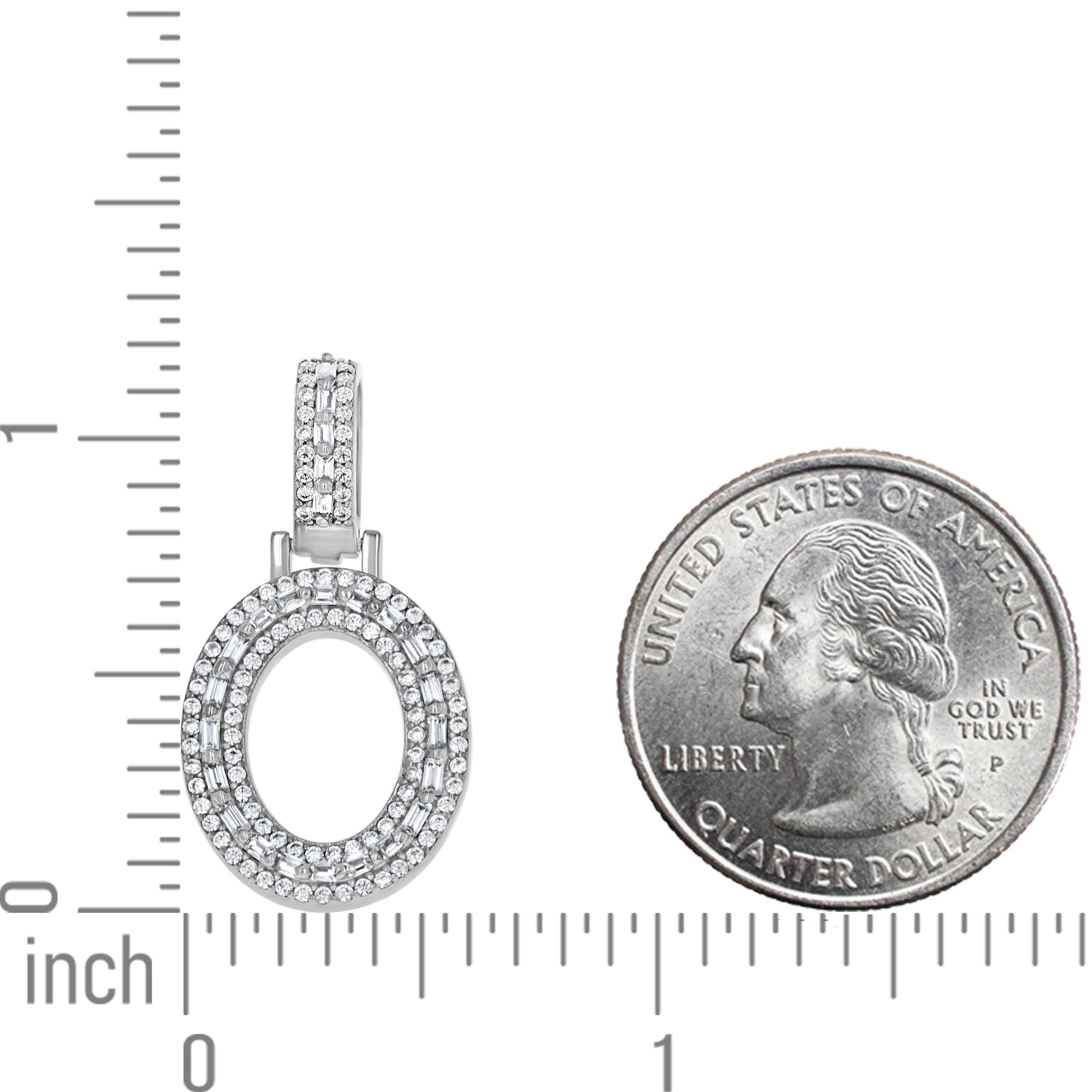 925 Sterling Silver Unisex Round Baguette Cubic Zirconia Initial Letter O Charm Pendant