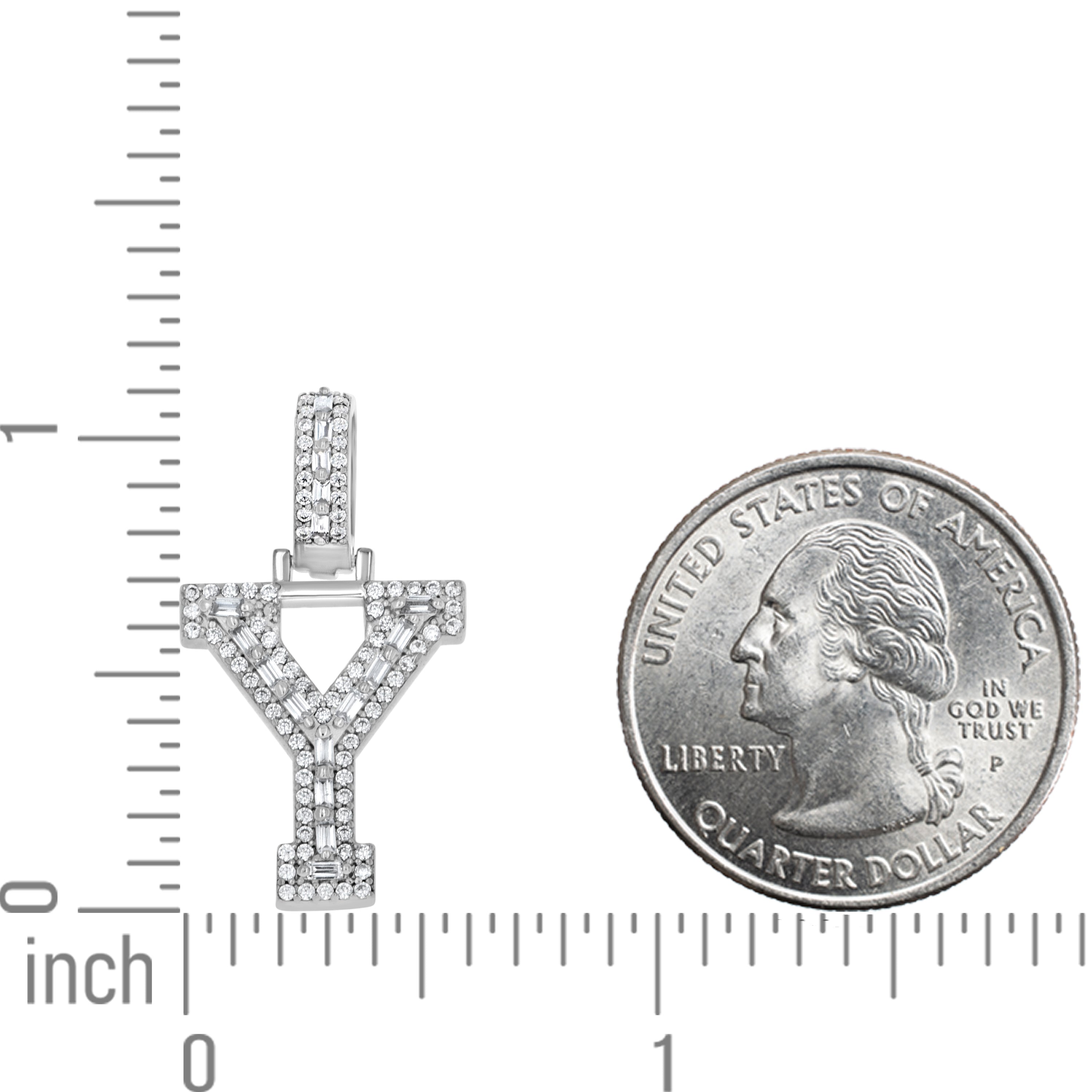 925 Sterling Silver Unisex Round Baguette Cubic Zirconia Initial Letter Y Charm Pendant