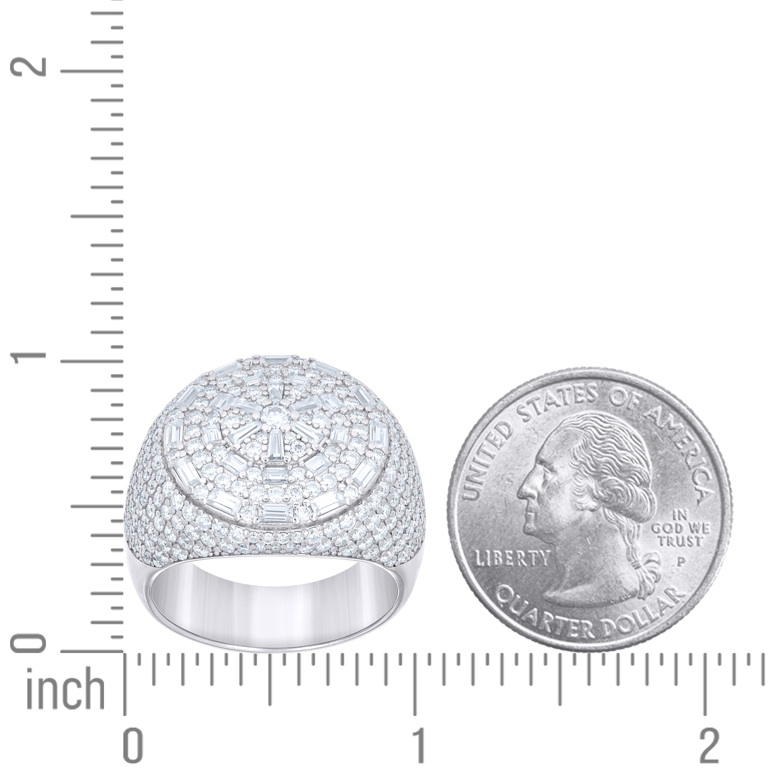 925 Sterling Silver Mens Baguette Round Cubic-Zirconia Round Head Cluster Fashion Ring