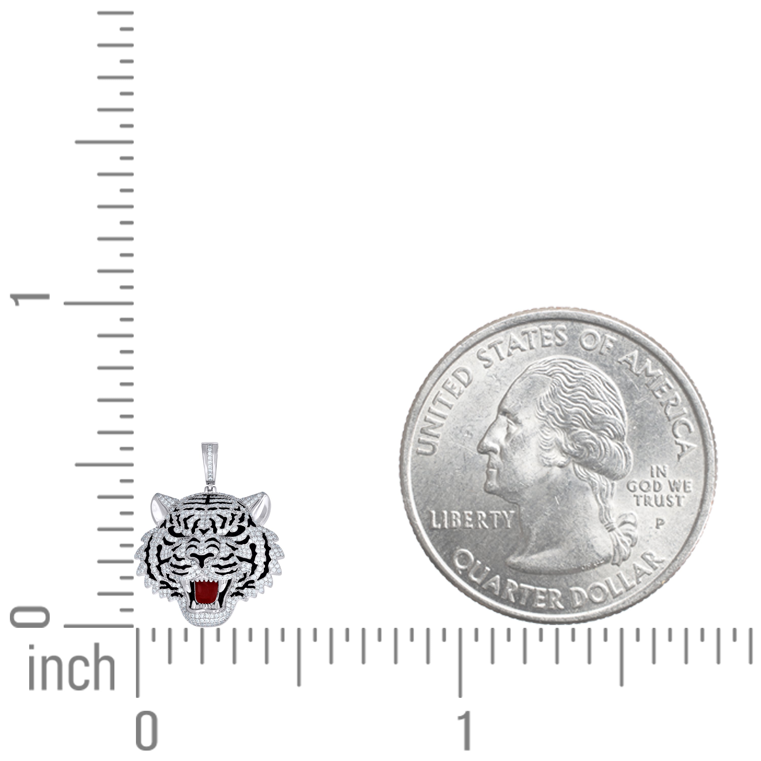 925 Sterling Silver Mens Cubic-Zirconia Black Red Enameled Tiger Head Animal Wildlife Charm Pendant