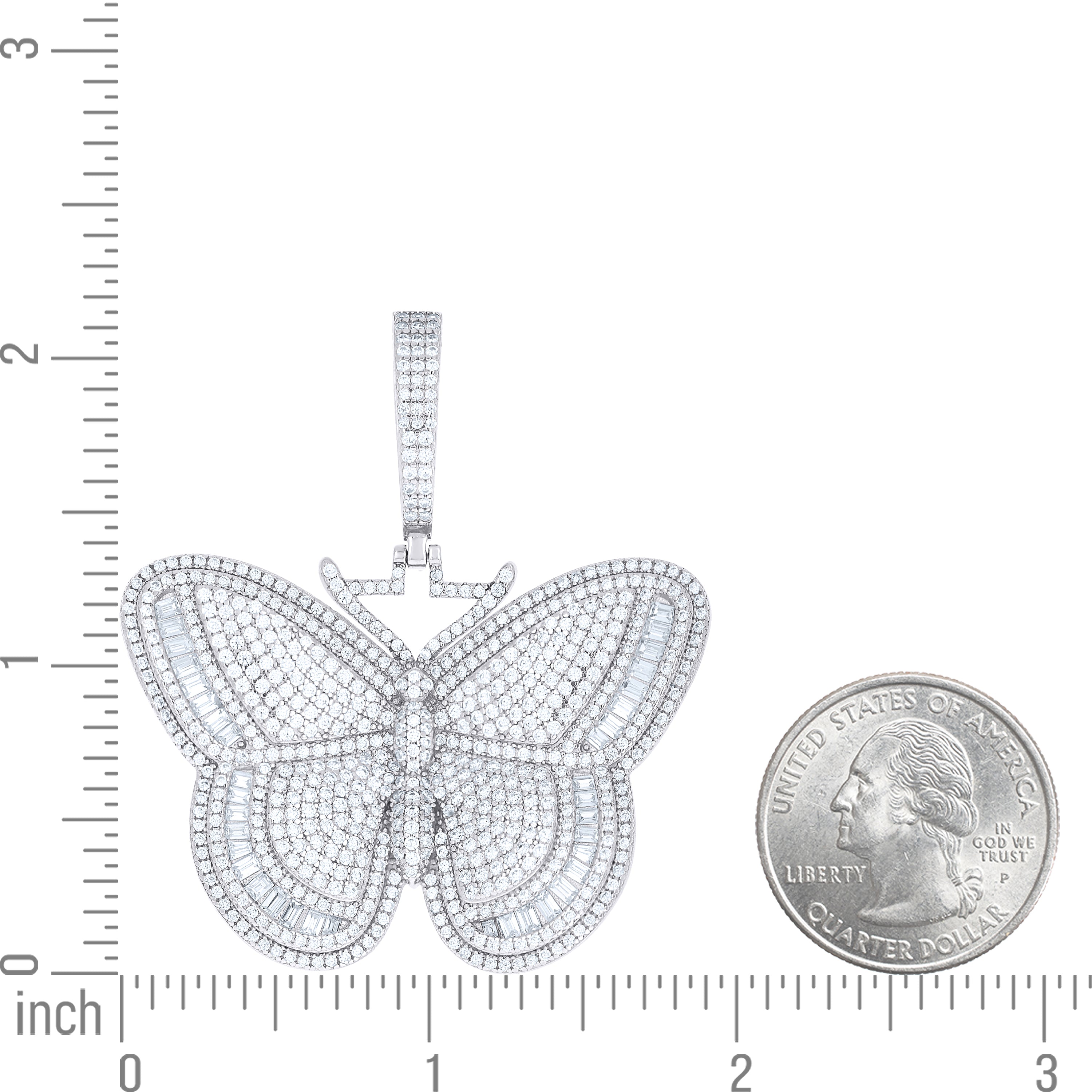 925 Sterling Silver Womens Round Baguette Cubic-Zirconia Butterfly Fashion Charm Pendant