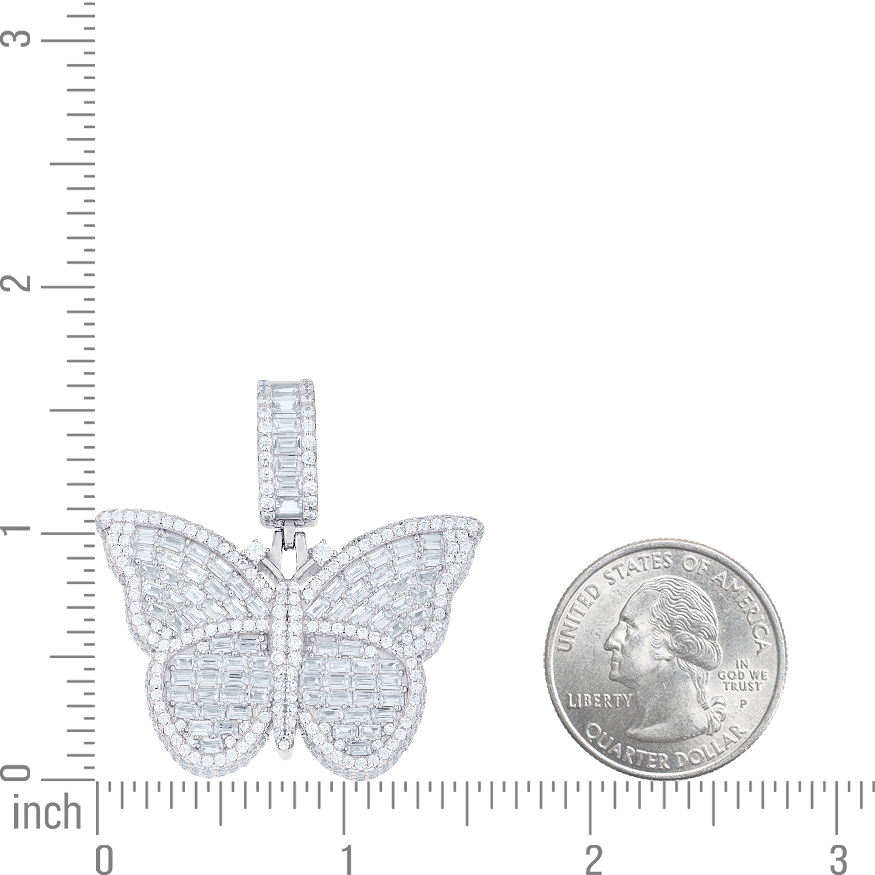 925 Sterling Silver Womens Round Baguette Cubic-Zirconia Butterfly Fashion Charm Pendant