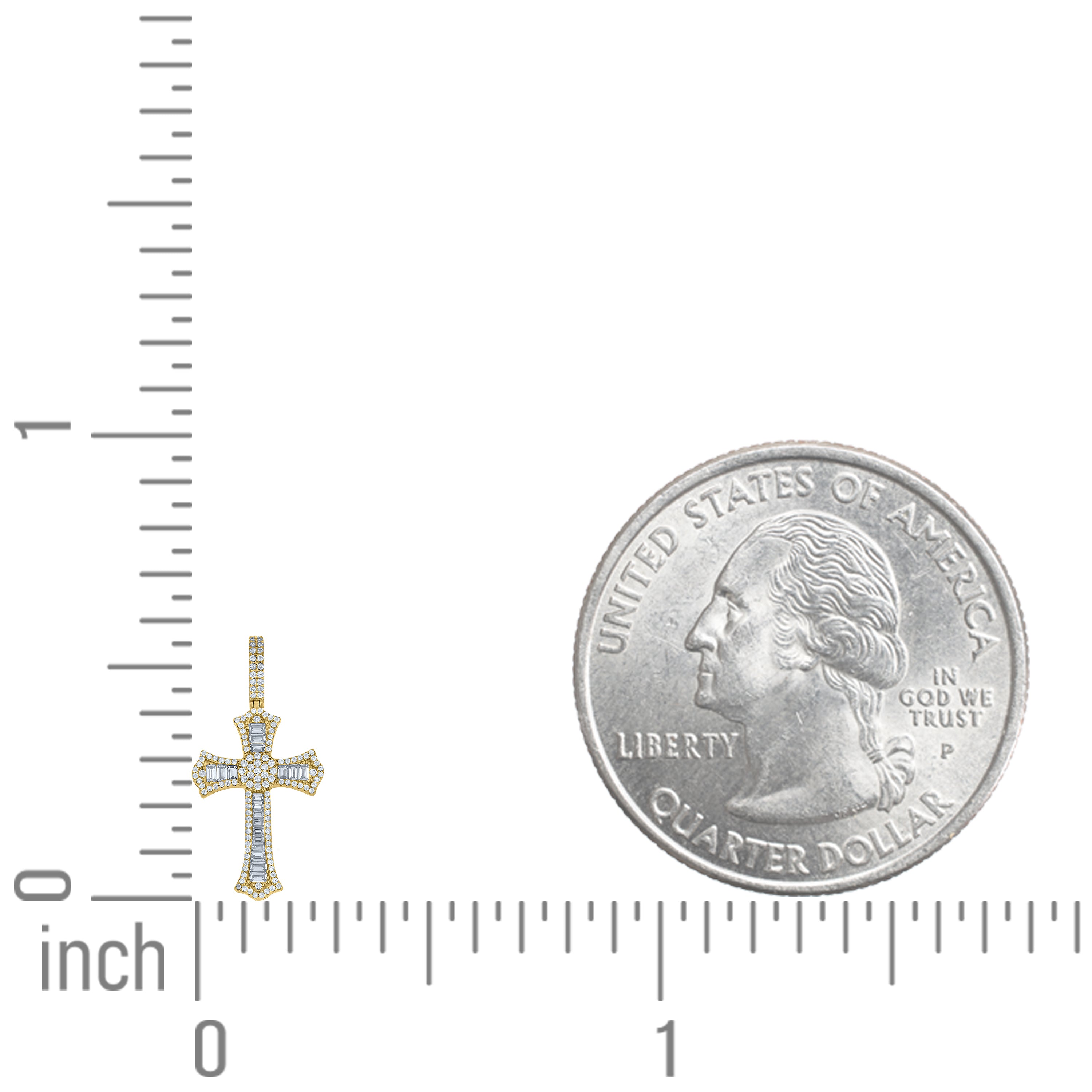 925 Sterling Silver Yellow-Tone Mens Round & Baguette Cubic-Zirconia Cross Religious Charm Pendant