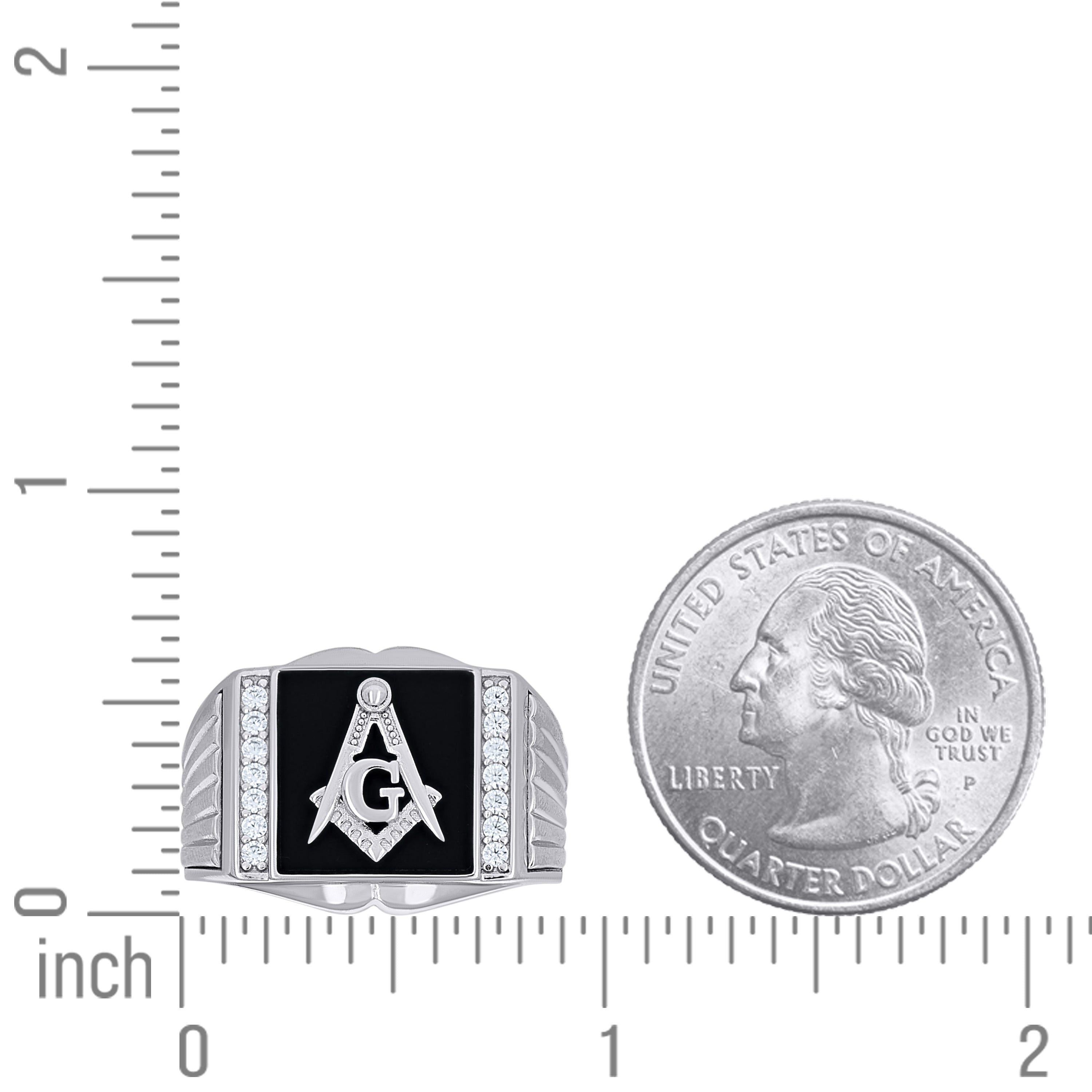 925 Sterling Silver Mens Cubic-Zirconia Enameled Masonic Symbol Ring