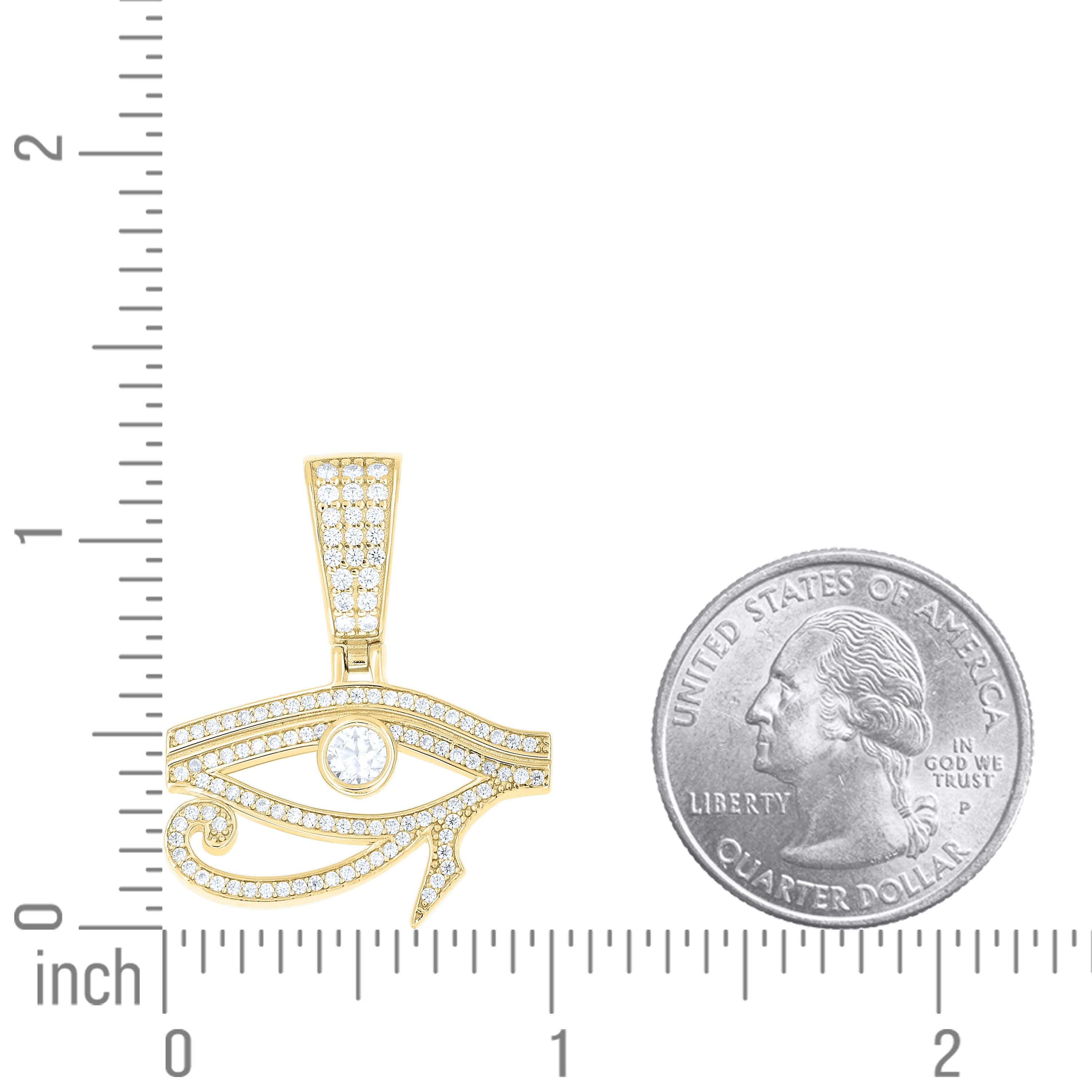 925 Sterling Silver Yellow-Tone Unisex Cubic-Zirconia Eye Of Horus Good Luck Pendant