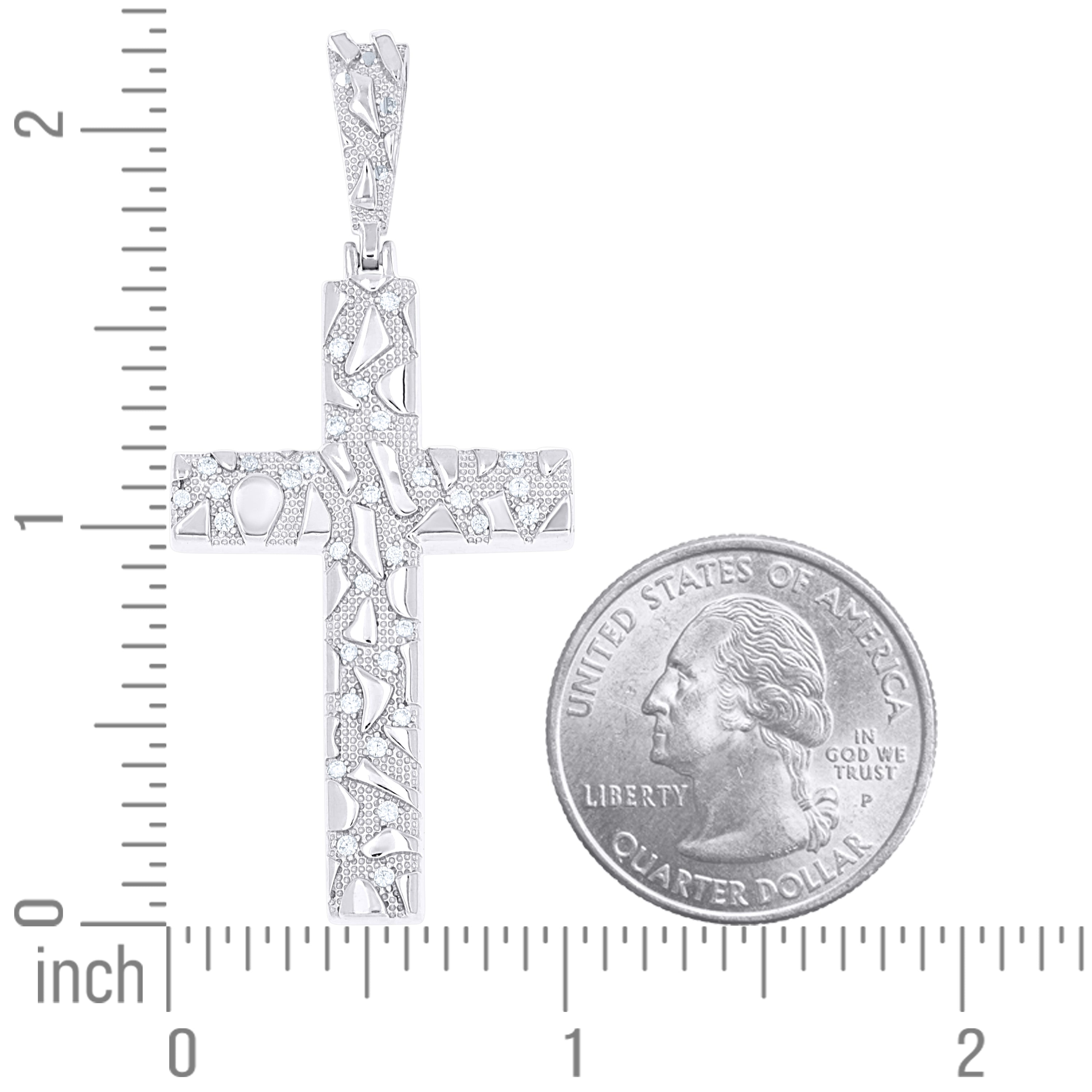 925 Sterling Silver Mens Cubic-Zirconia Nugget Cross Religious Charm Pendant