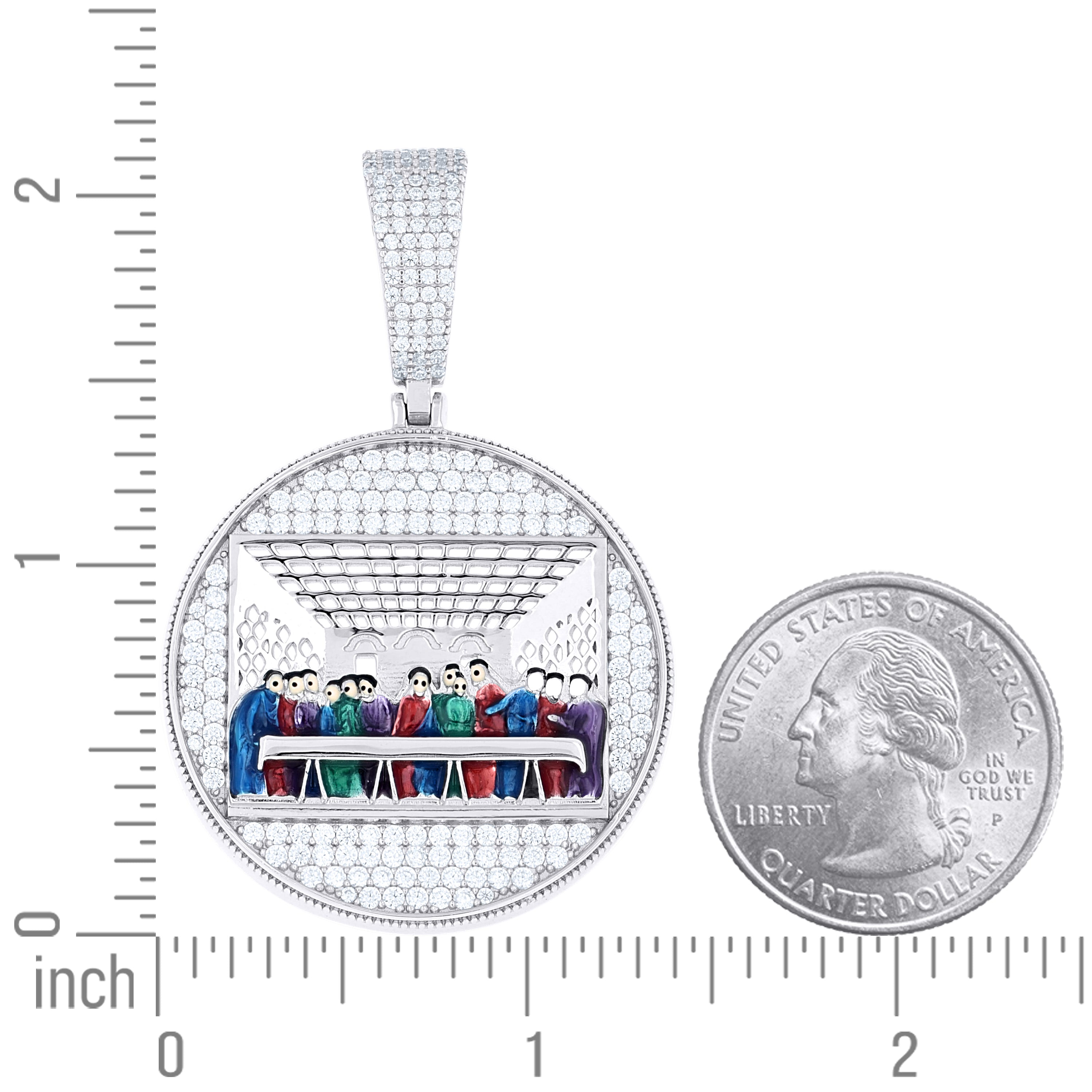 925 Sterling Silver Mens Cubic-Zirconia Enameled Last Supper Religious Charm Pendant
