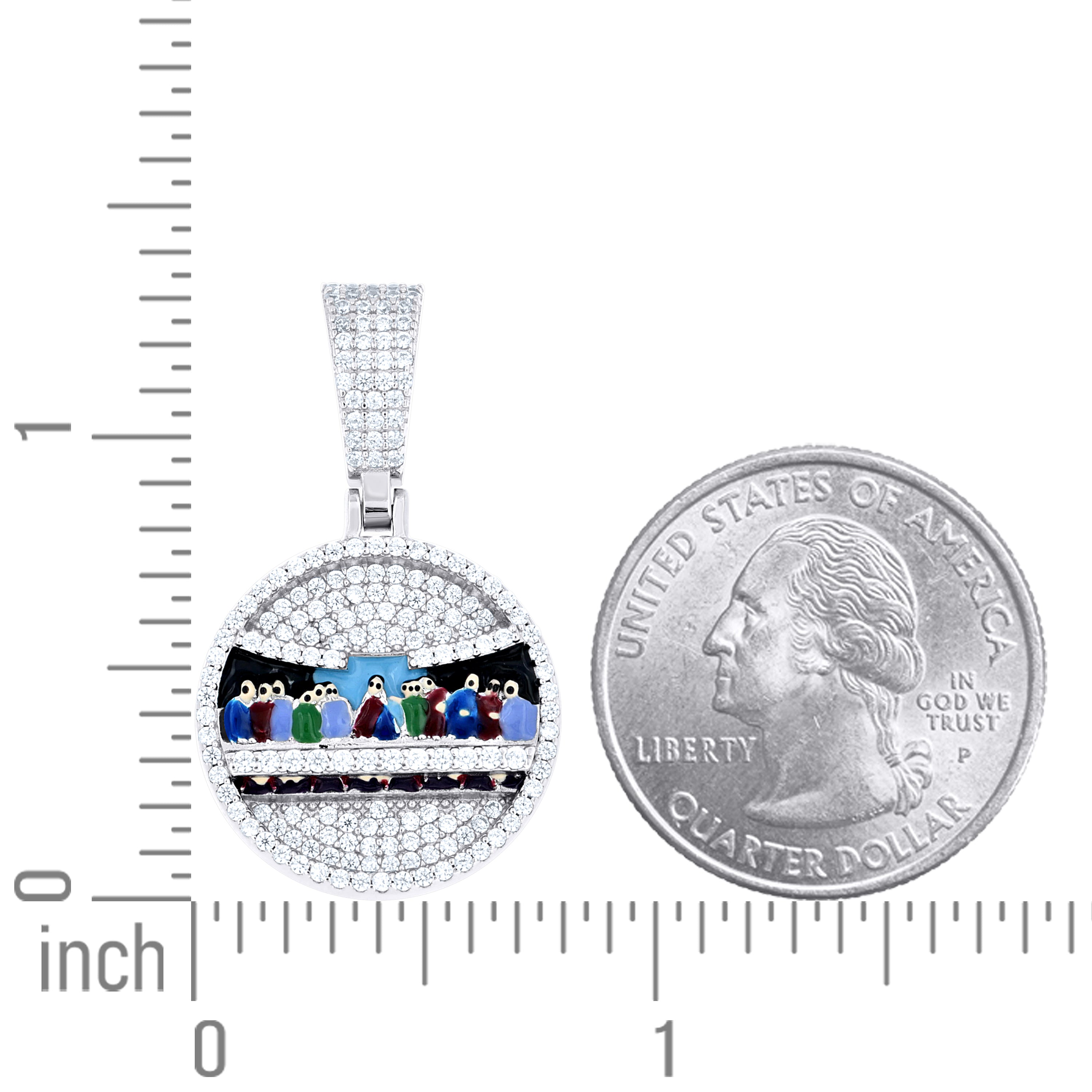 925 Sterling Silver Mens Cubic-Zirconia Enameled Last Supper Religious Charm Pendant
