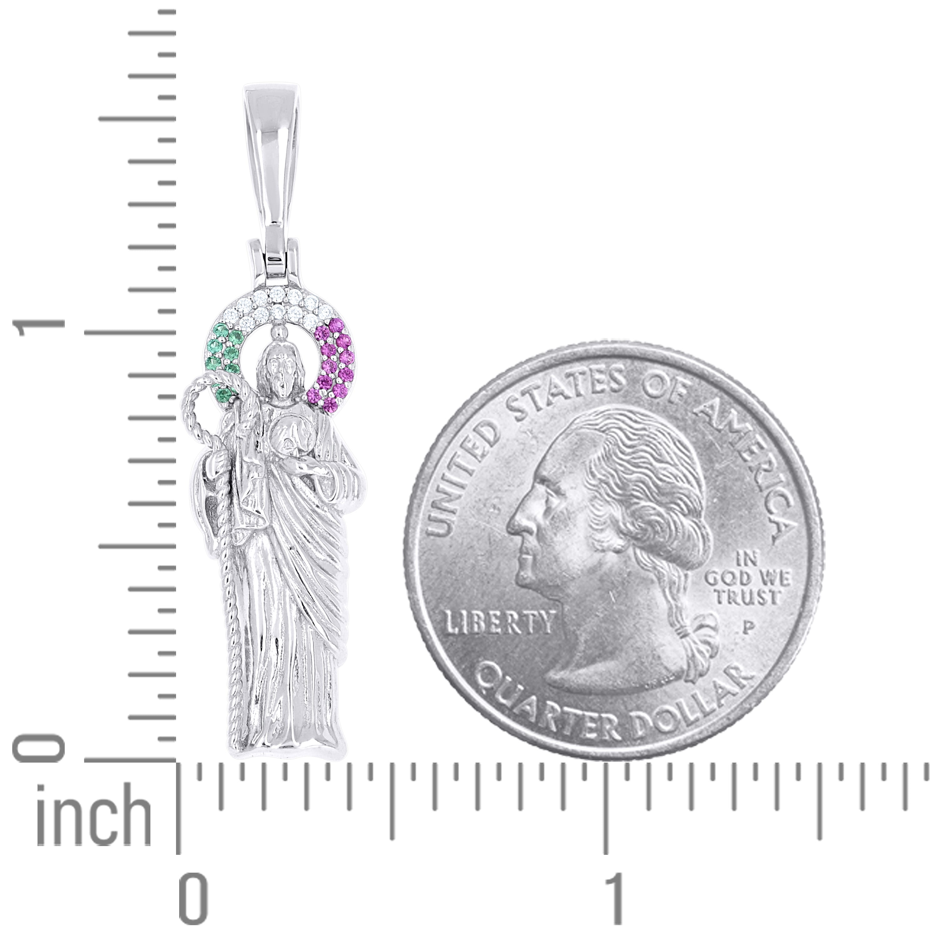 925 Sterling Silver Mens Green/Purple White Cubic-Zirconia St. Jude Religious Charm Pendant