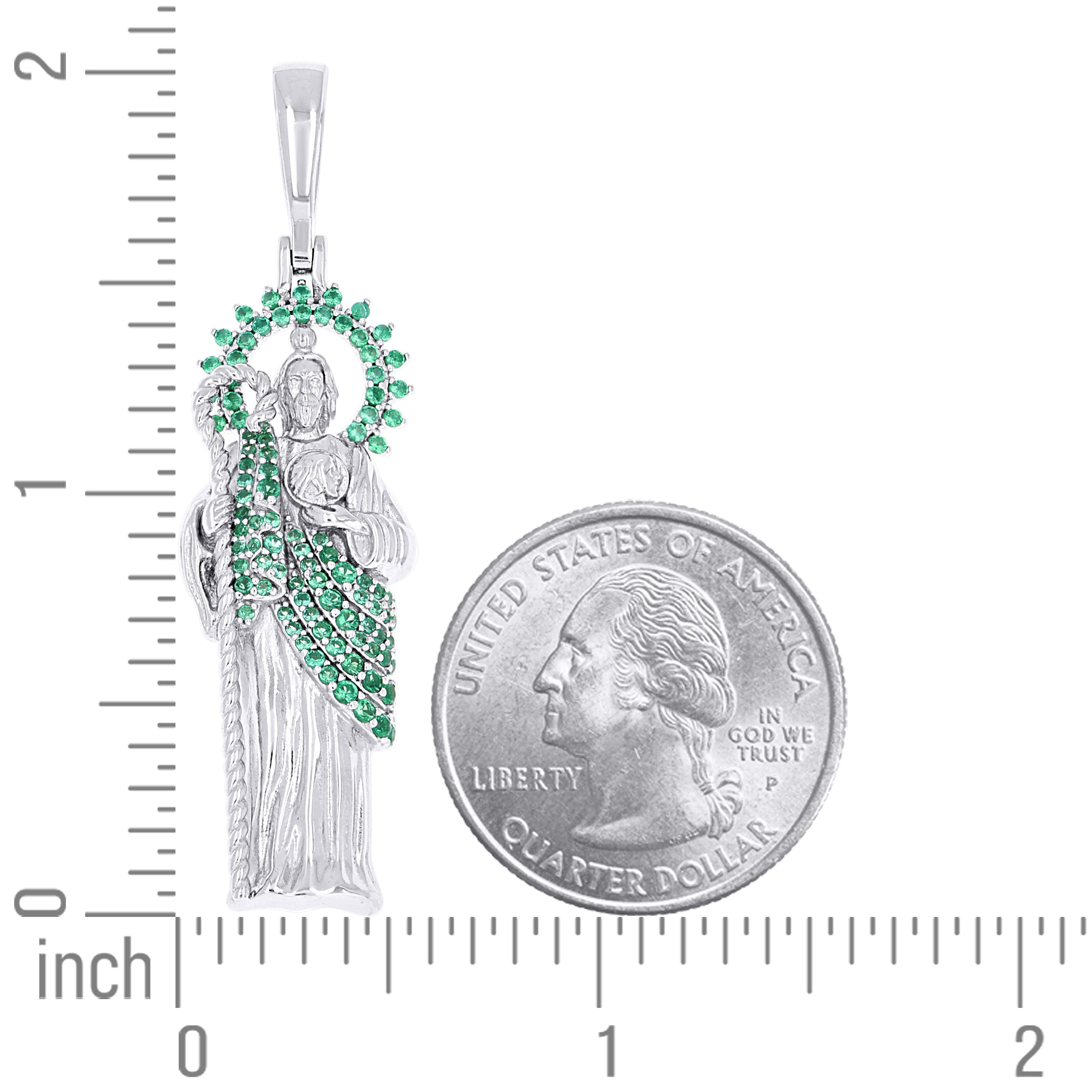 925 Sterling Silver Mens Green Cubic-Zirconia St. Jude Religious Charm Pendant