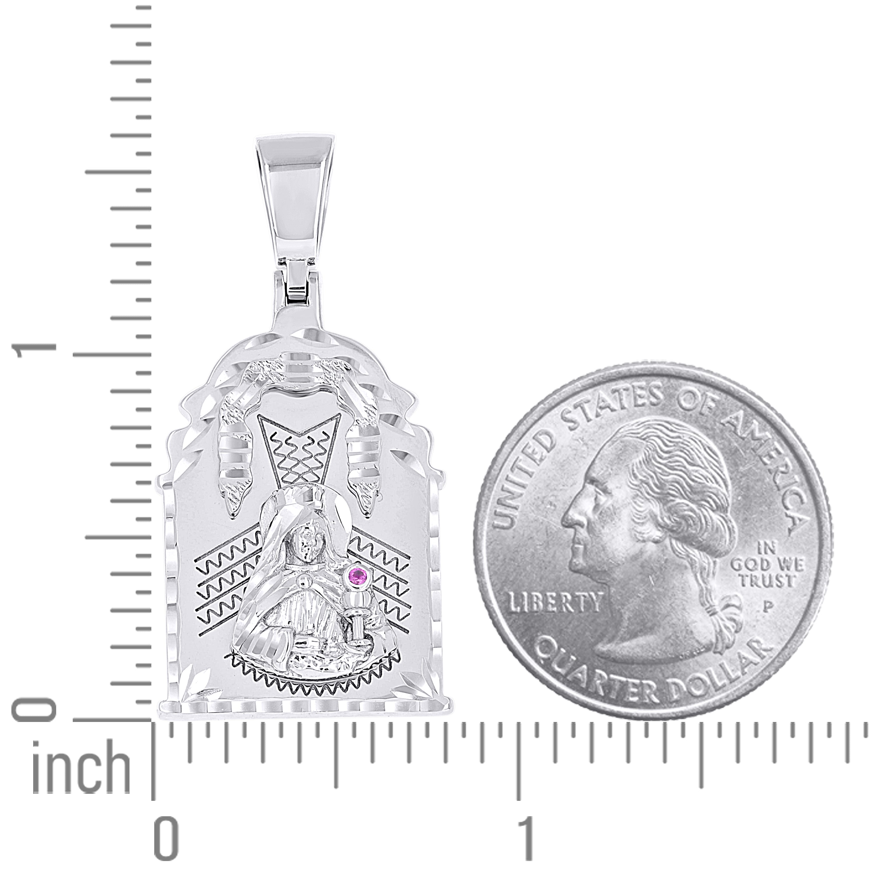 925 Sterling Silver Mens Purple Cubic-Zirconia St. Barbara Religious Charm Pendant